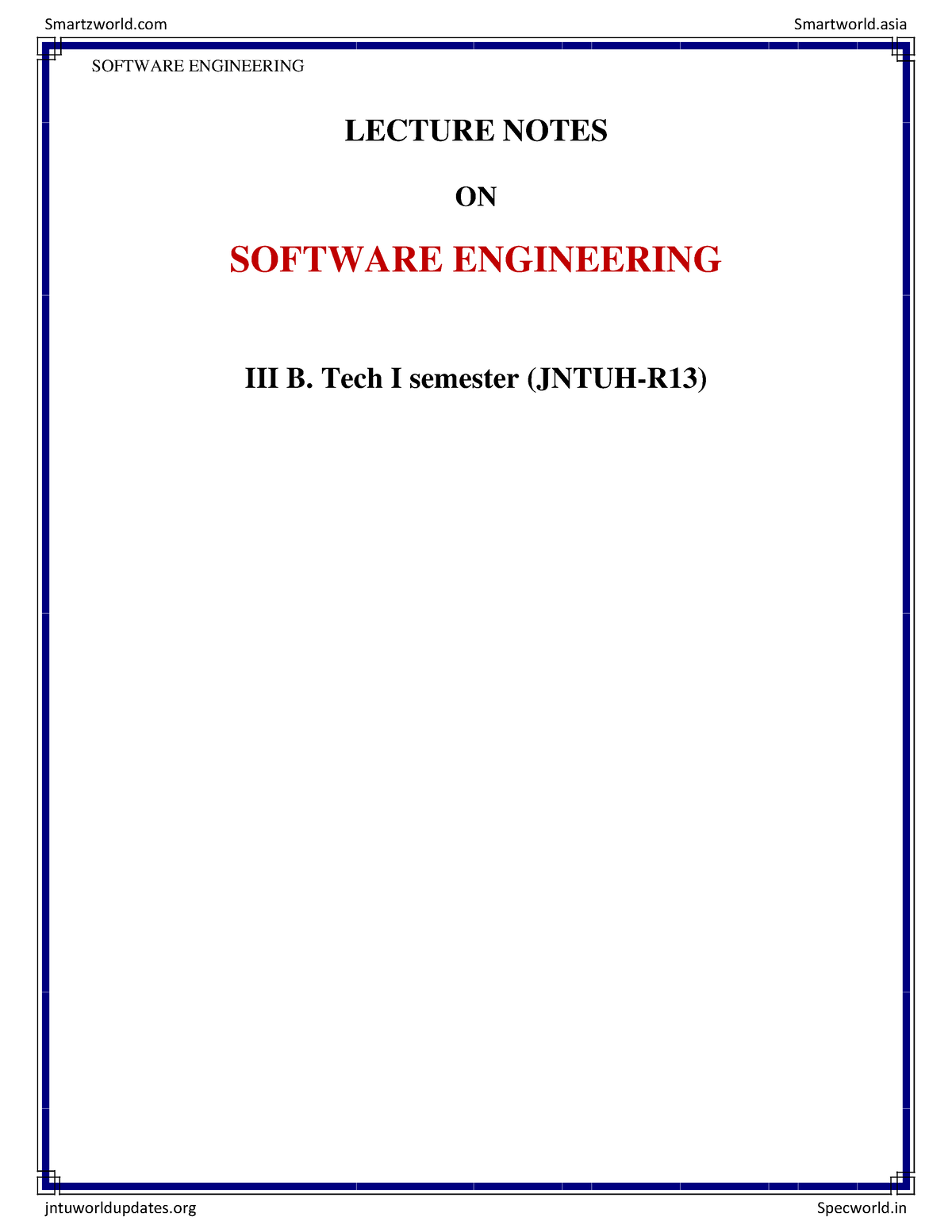 Software Engineering jntuh notes SOFTWARE ENGINEERING LECTURE