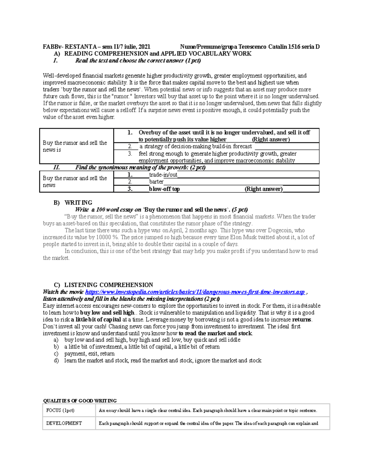 Examen Engleza - FABBv- RESTANTA – sem II/7 iulie, 2021 Nume/Prenume ...