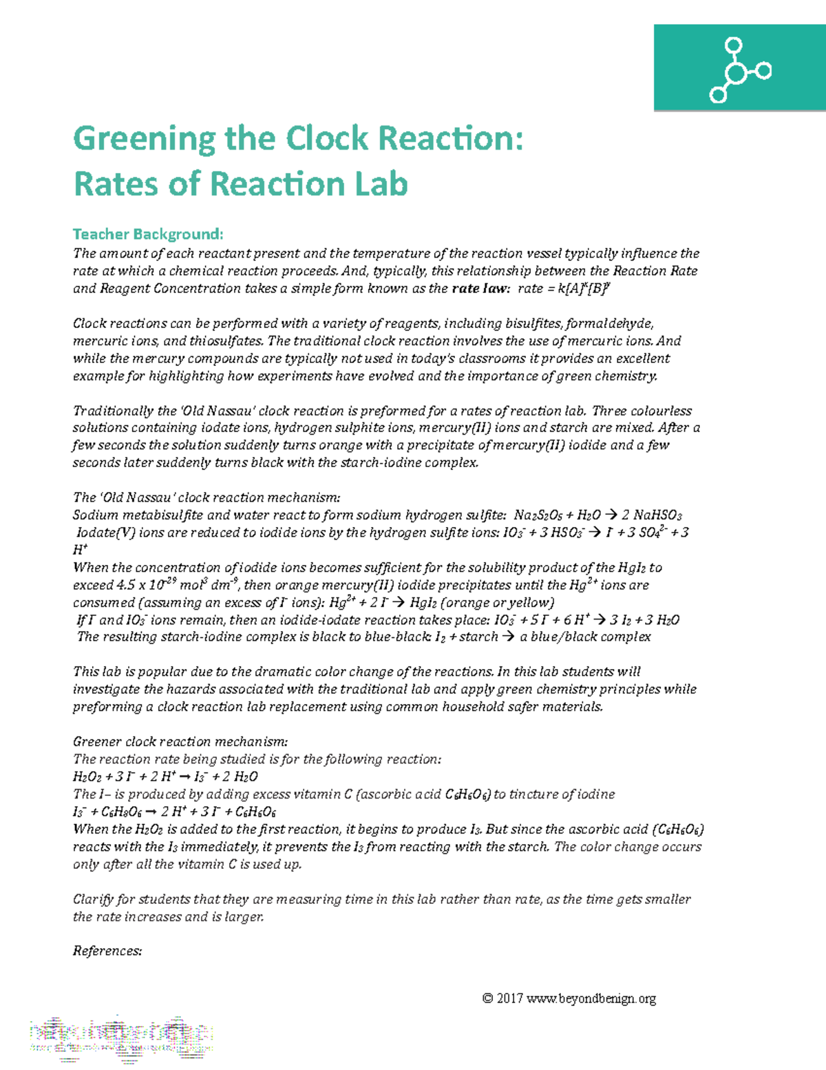 Greening the Clock Reaction Greening the Clock Reaction Rates of