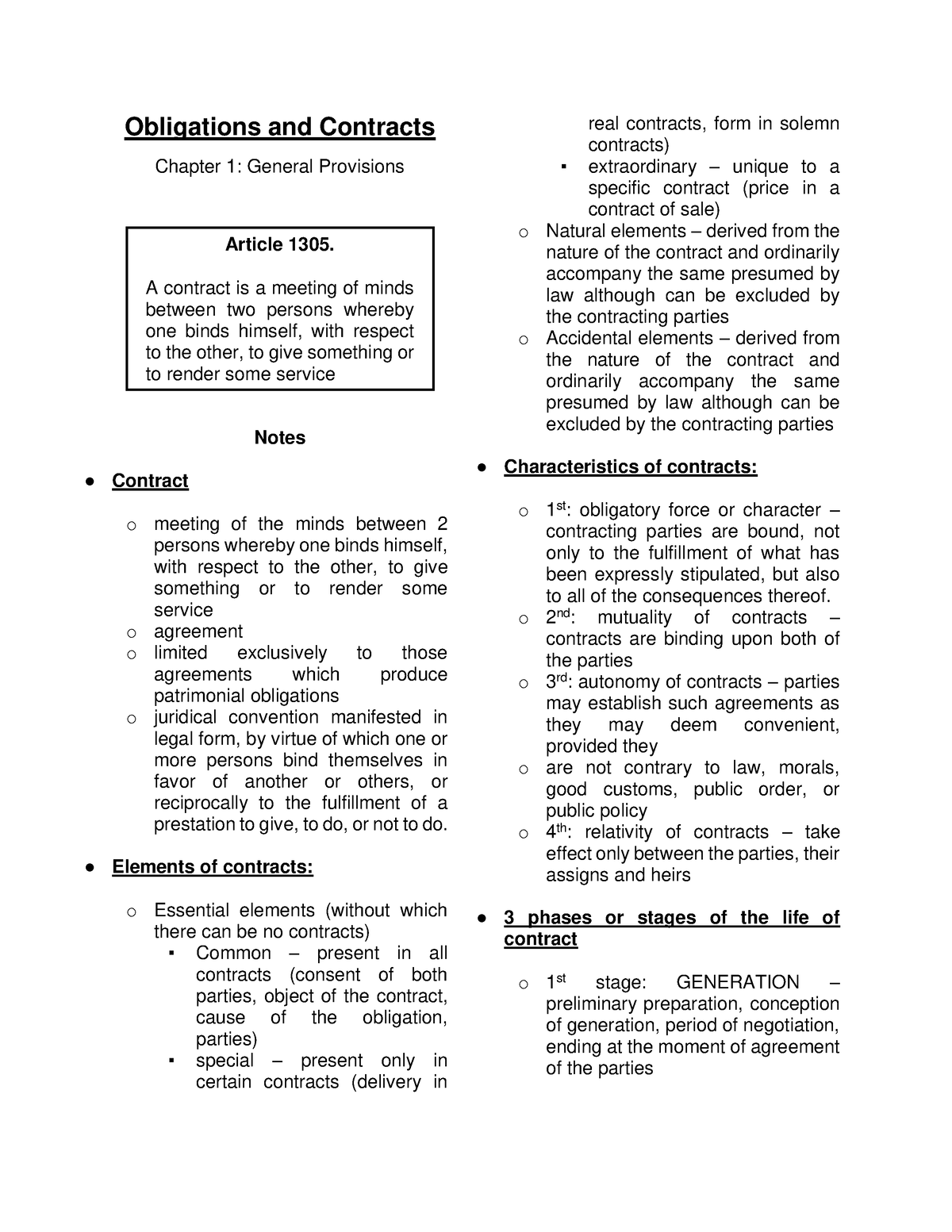 Obligations And Contracts Reviewer - Obligations And Contracts Chapter ...