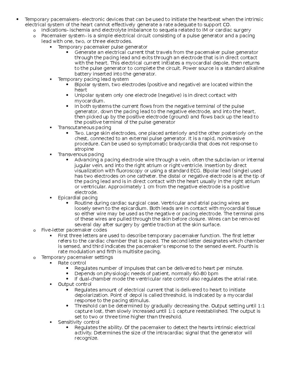 Exam three notes - Temporary pacemakers- electronic devices that can be ...