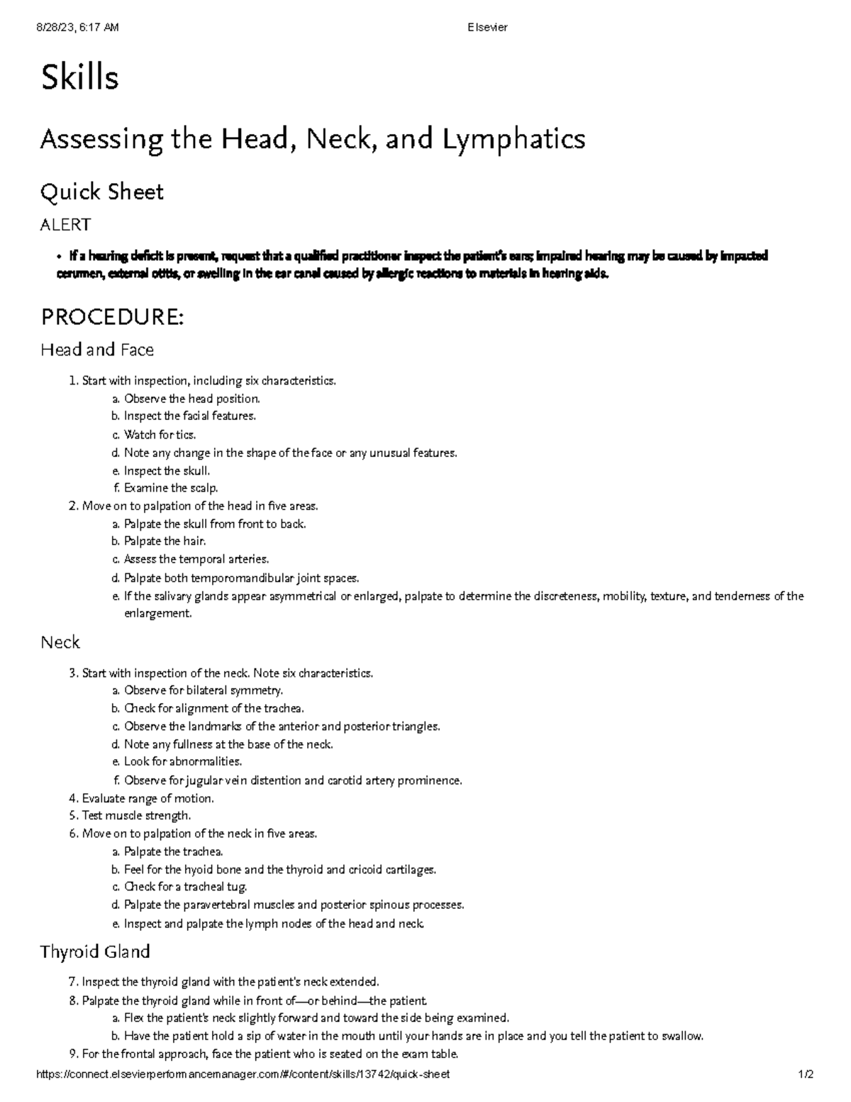 Assessing the Head, Neck, and Lymphatics - 8/28/23, 6:17 AM Elsevier ...