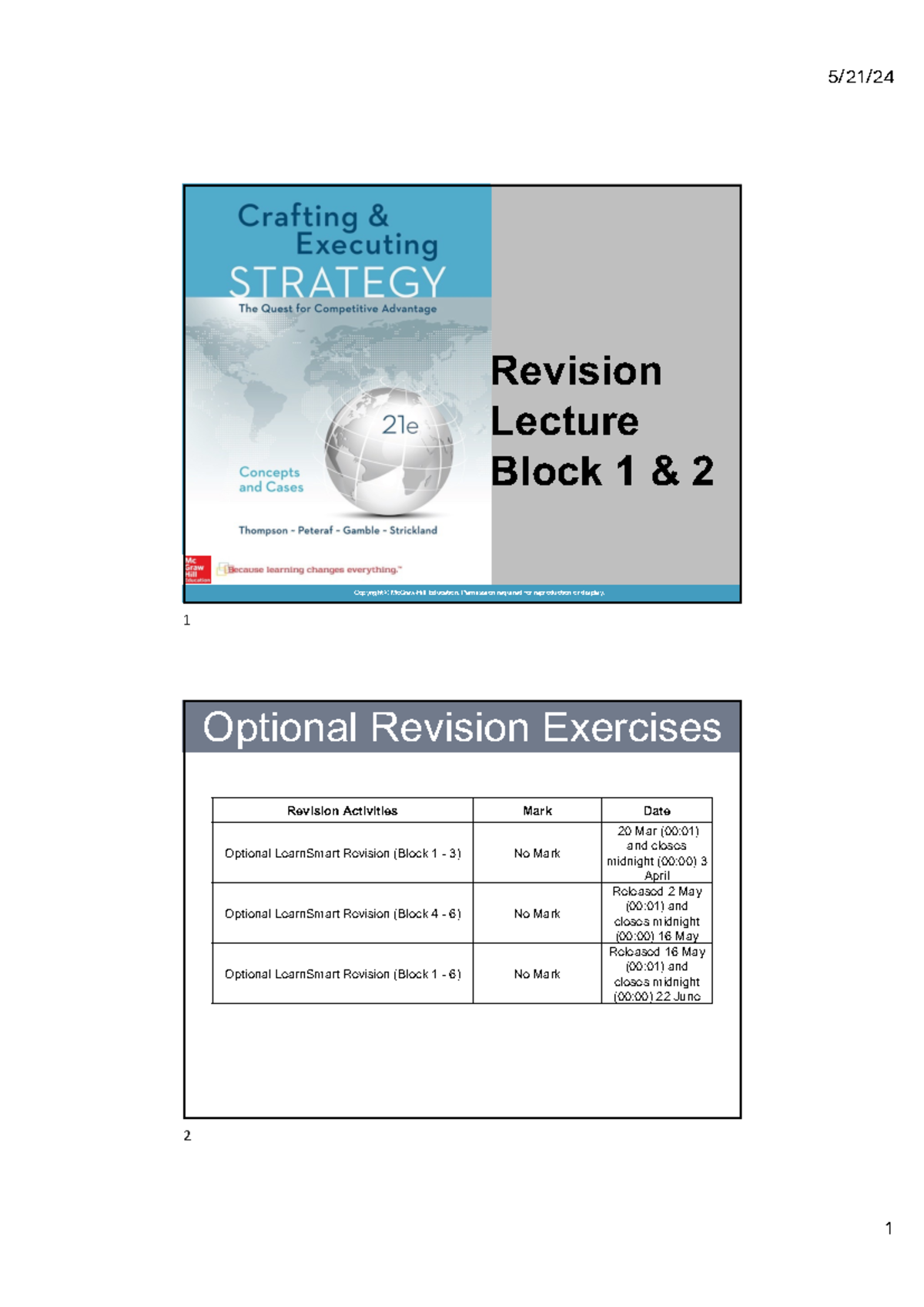 Revision Lecture Block 1 & 2 - Copyright © McGraw-Hill Education ...