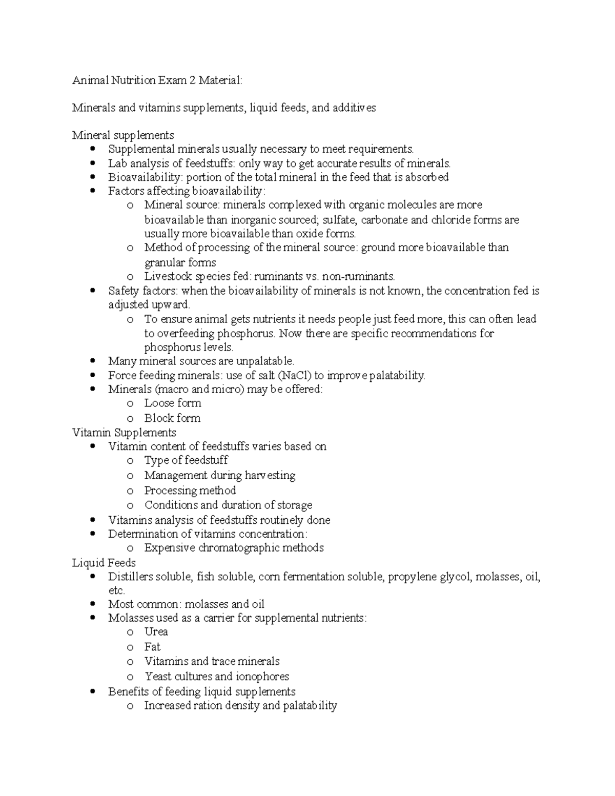 Animal Nutrition Exam 2 Material Animal Nutrition Exam 2 Material