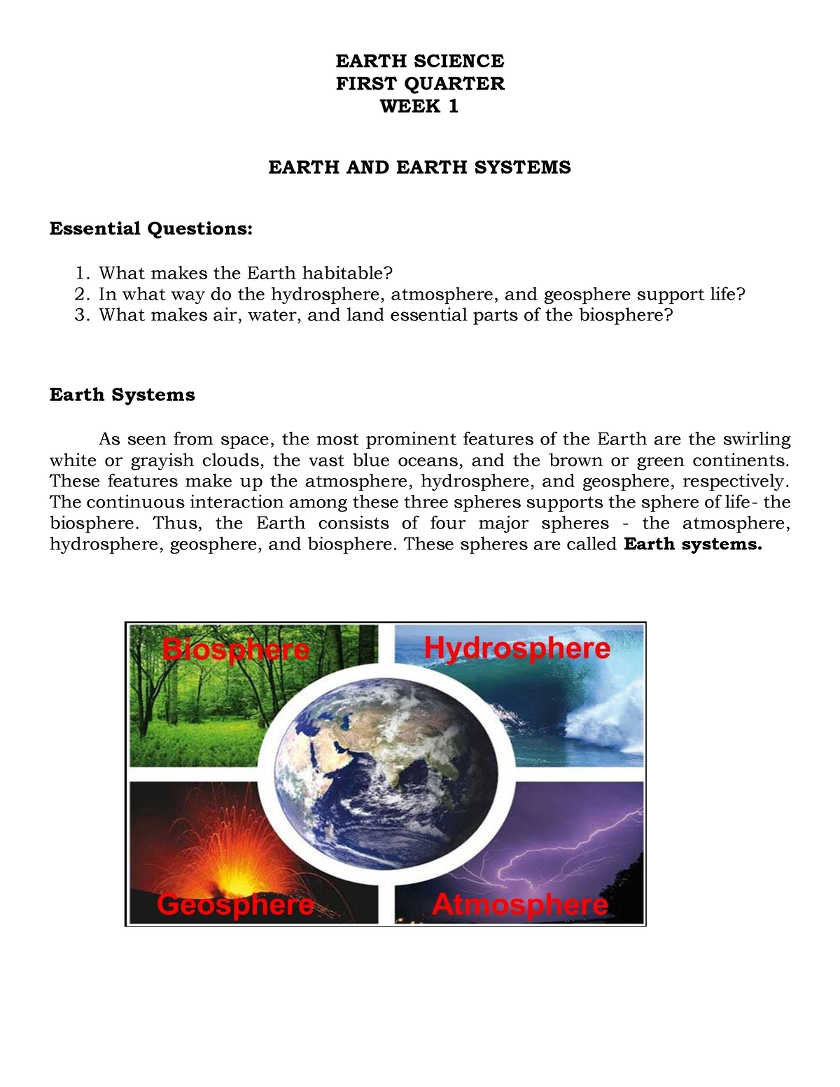 Earthscienceweek 1-1 - Notes Gr 11 - EARTH SCIENCE FIRST QUARTER WEEK 1 ...