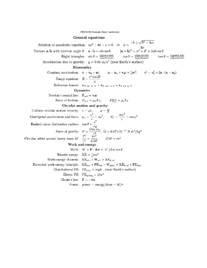 Phys 101 formula sheet part 1 - PHYS101 Formula Sheet (midterm) Print ...