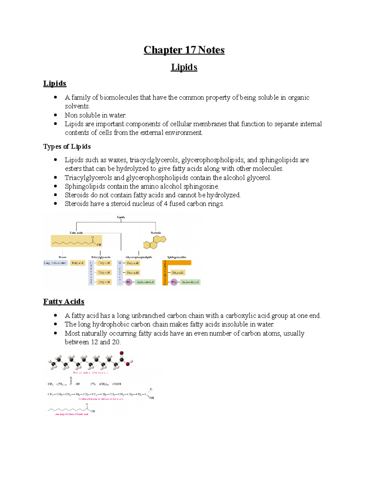 Chapter 17 Lipids - Chapter 17 Notes Lipids Lipids A Family Of ...