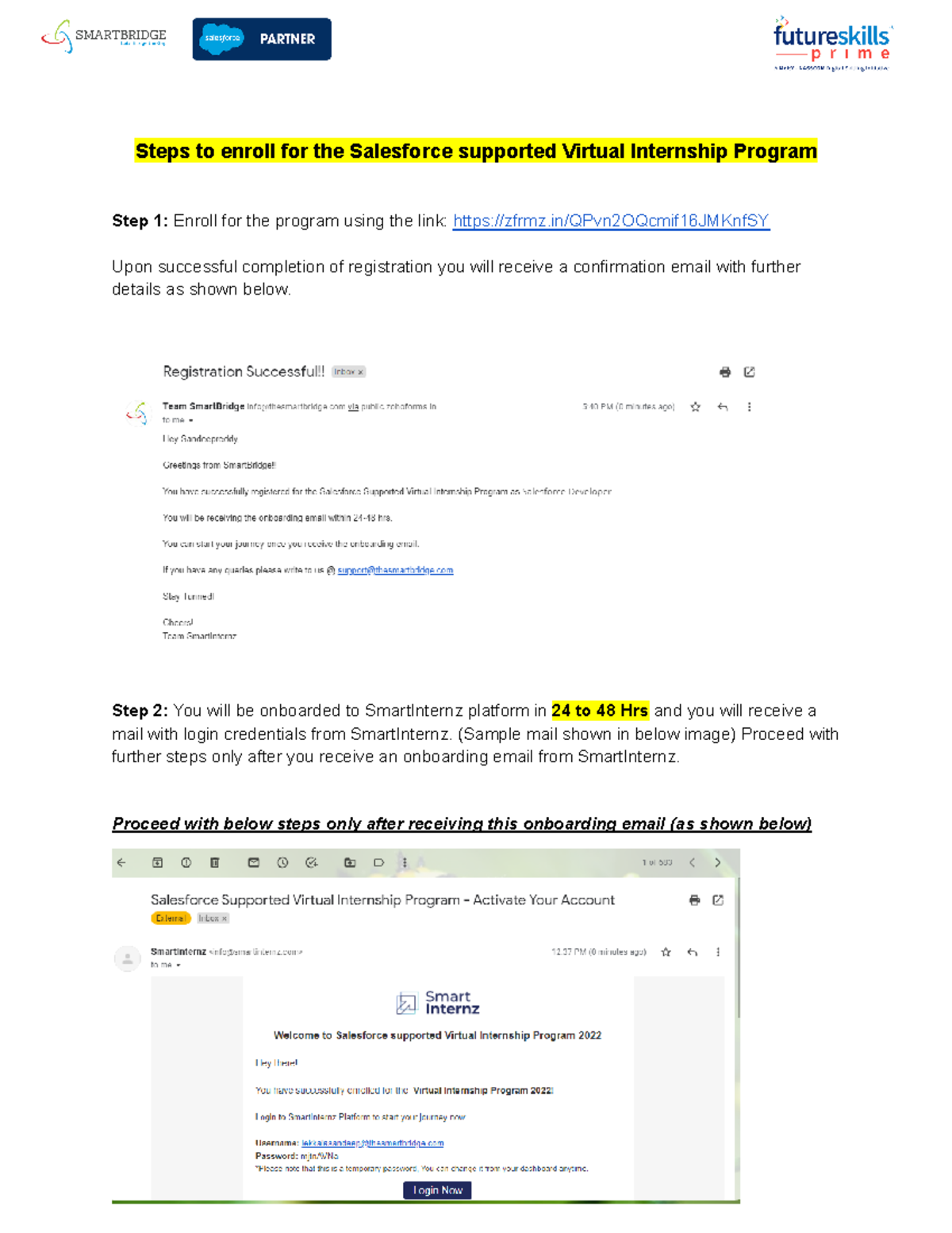 Enroll Sales force support virtual internship program Steps to enroll