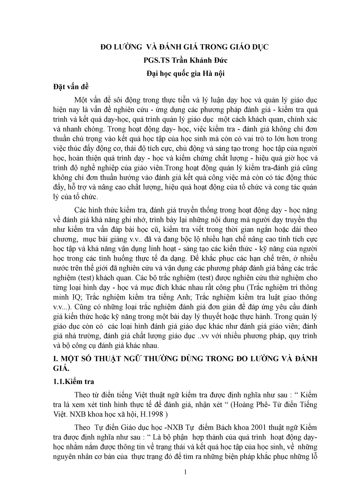 123doc do luong va danh gia trong giao duc - ĐO LƯỜNG VÀ ĐÁNH GIÁ TRONG GIÁO DỤC PGS Trần Khánh Đức - Studocu