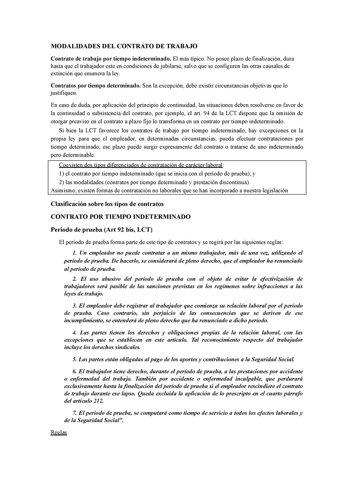 Modalidades Resumen - MODALIDADES DEL CONTRATO DE TRABAJO Contrato De ...