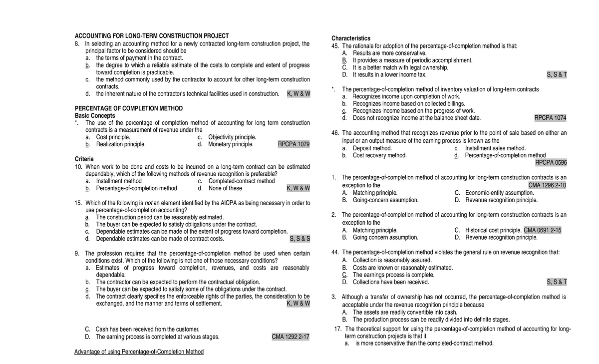 Test Bank - Long-Term Construction Contracts - Accountancy - Studocu