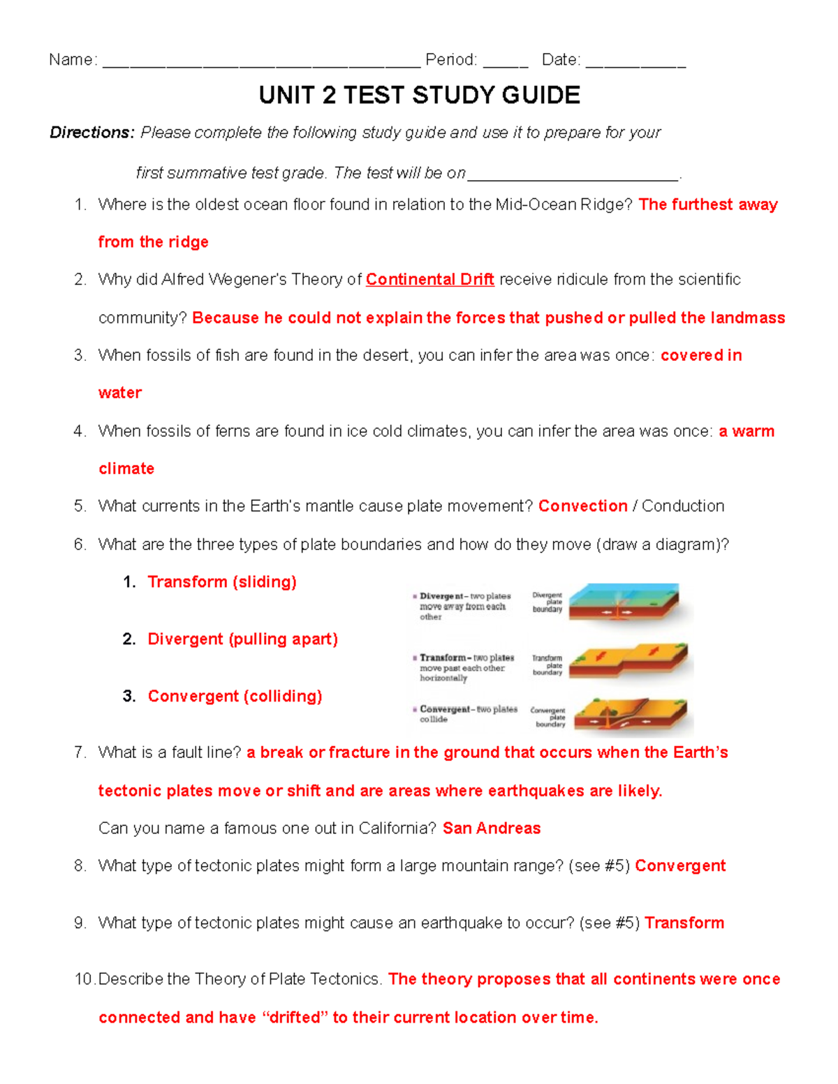 Unit 2 Study Guide 2019 - Answers - Name ...