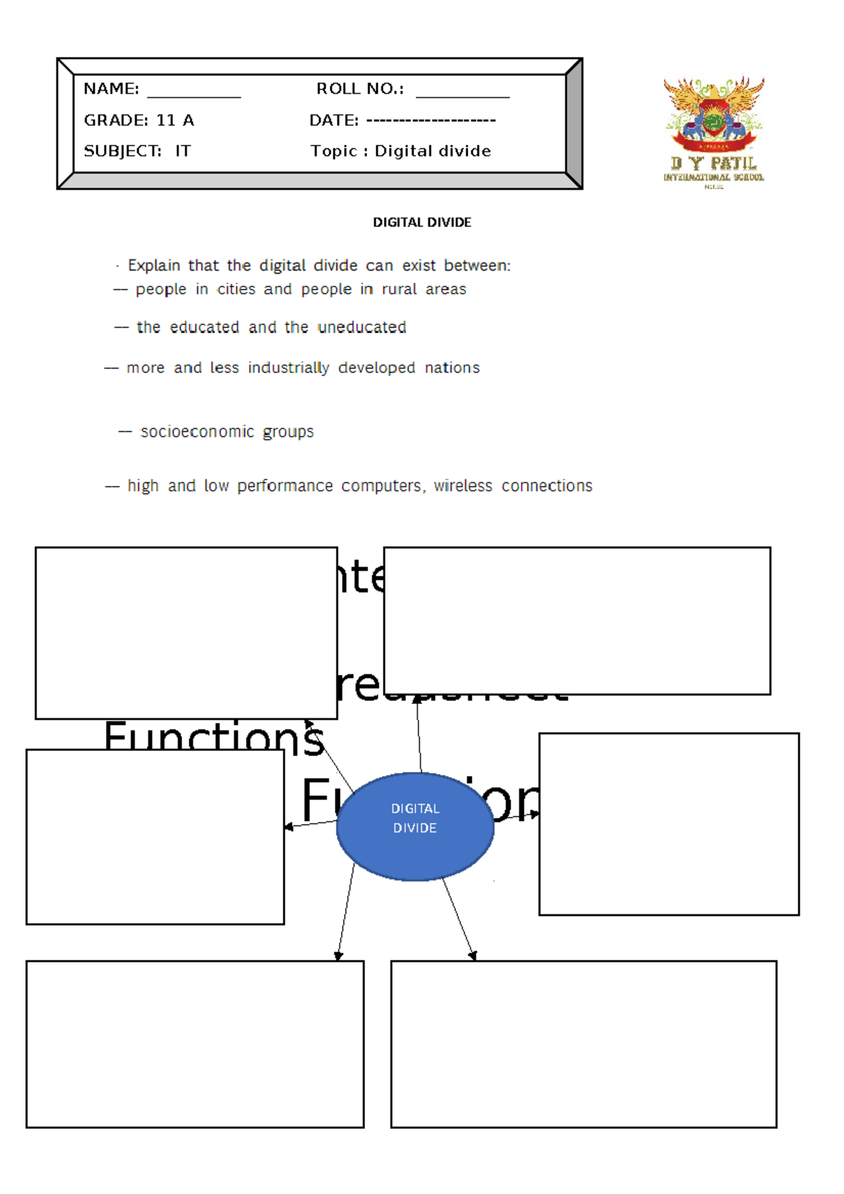 digital divide worksheet for 9626 IT syllabus NAME ____________ ROLL