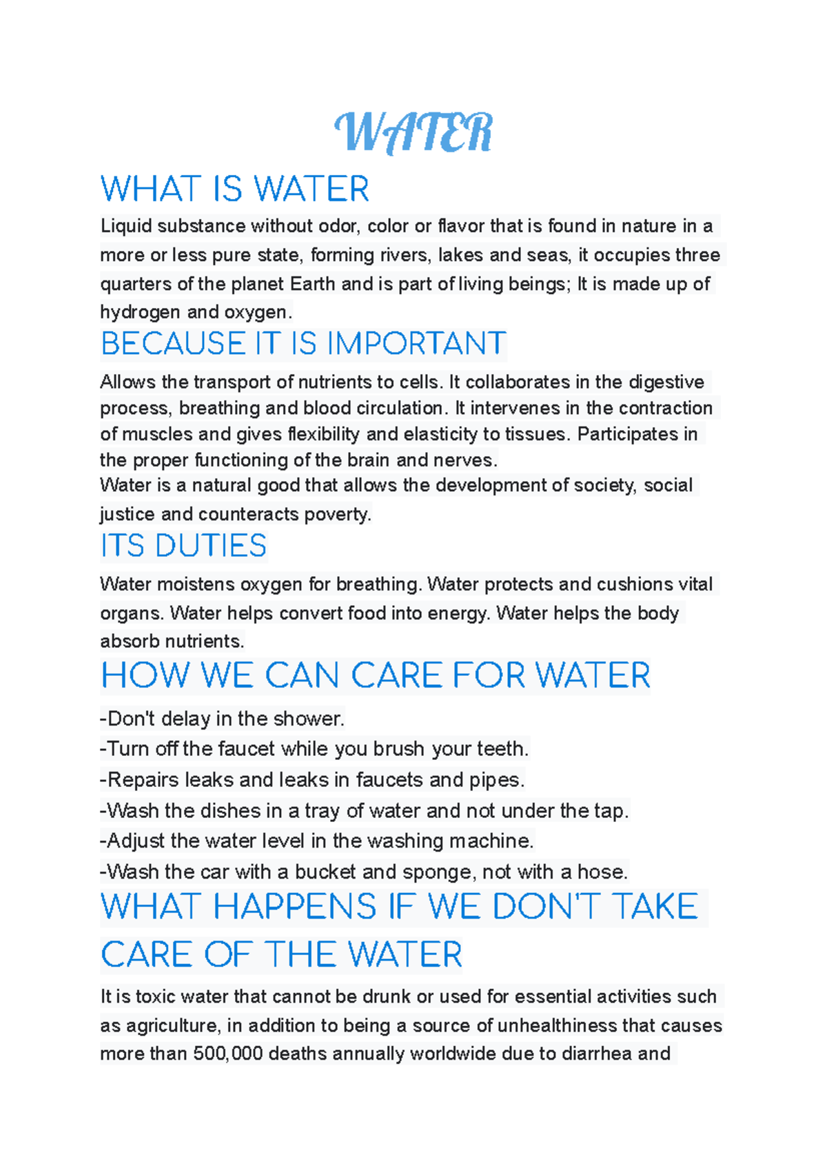 Water Ingles WATER WHAT IS WATER Liquid substance without odor, color or flavor that is found