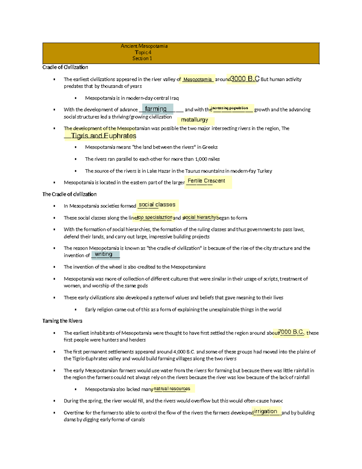 Ancient Mesopotamia sect - Ancient Mesopotamia Topic 4 Section 1 Cradle ...