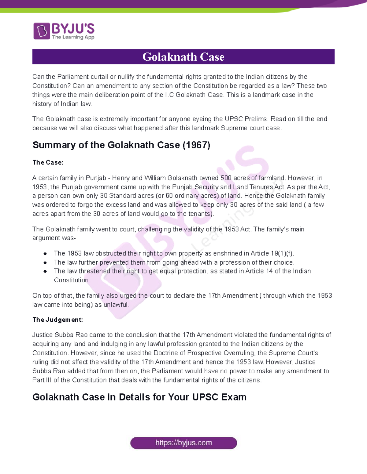 GolaknathCase.docx Indian Constitution Golaknath Case Can the