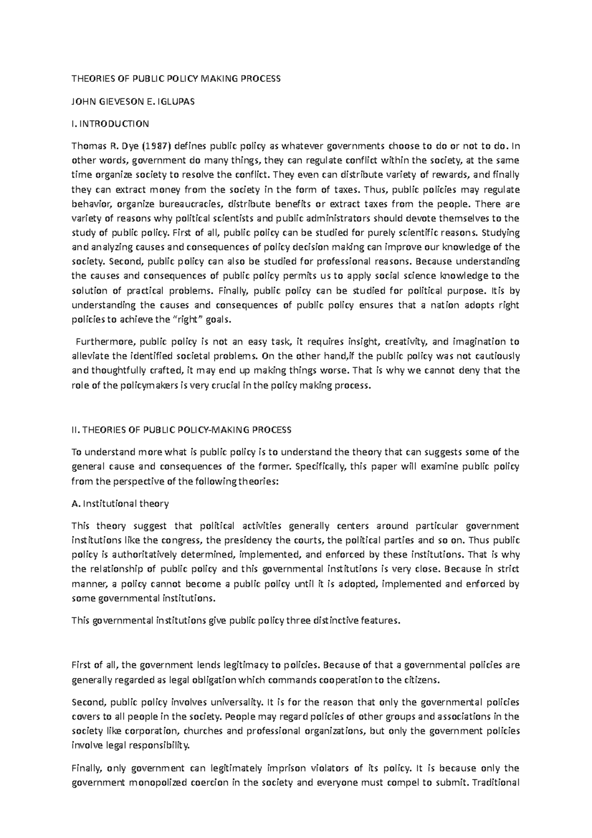 Theories OF Public Policy Making Process - THEORIES OF PUBLIC POLICY ...