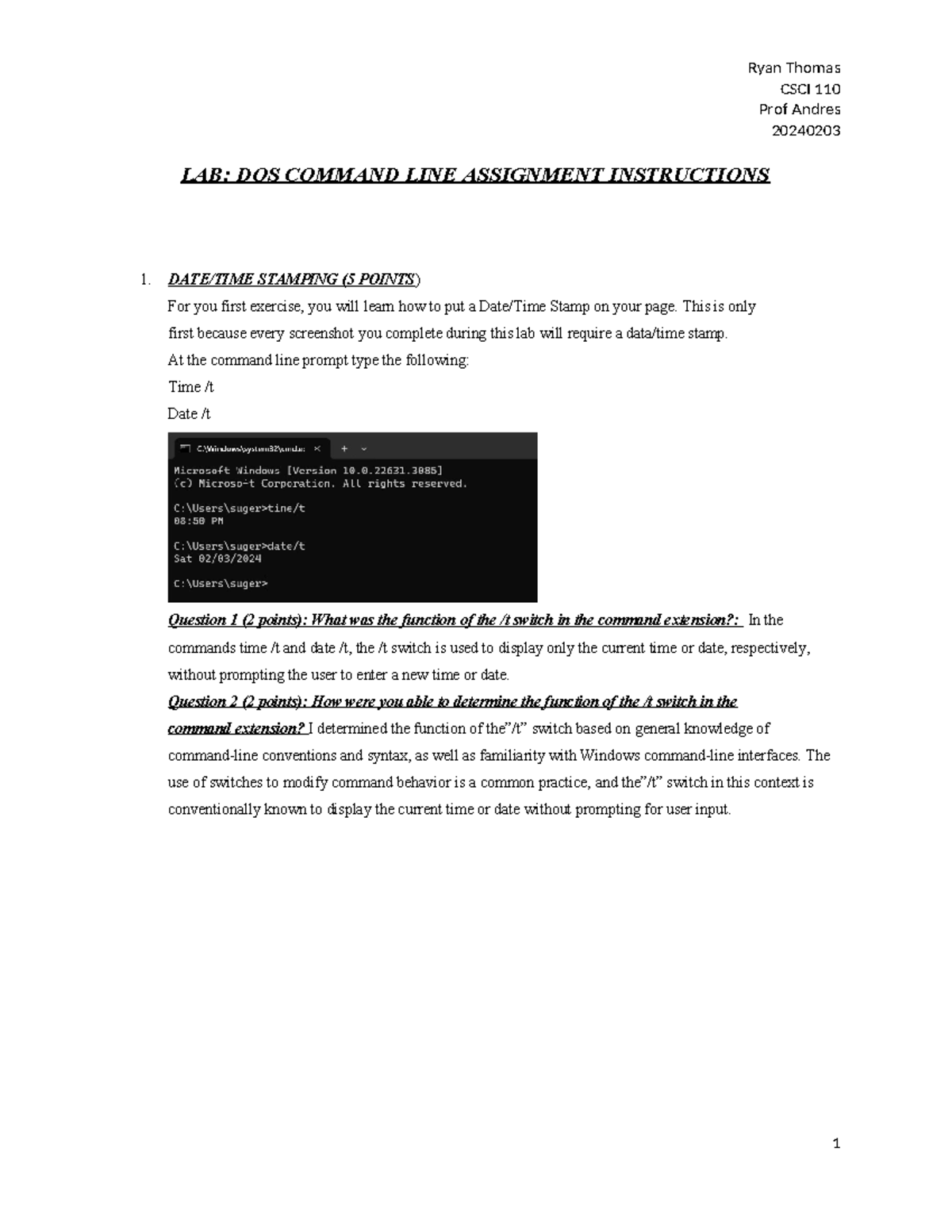 Lab dos command line assigment csci 110 20240203 csci 110 prof