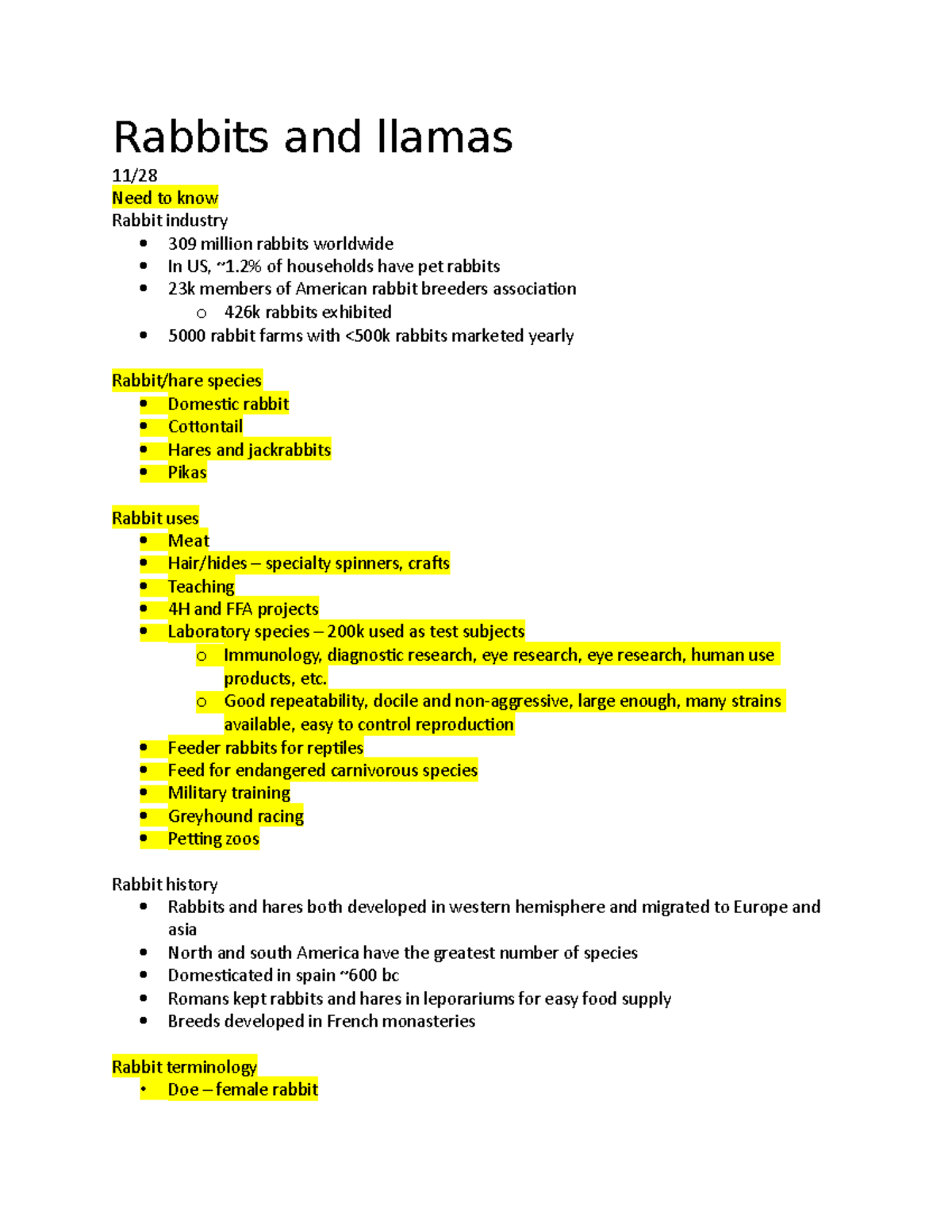 Rabbits and llamas - class notes animal science uark yancey - Rabbits ...
