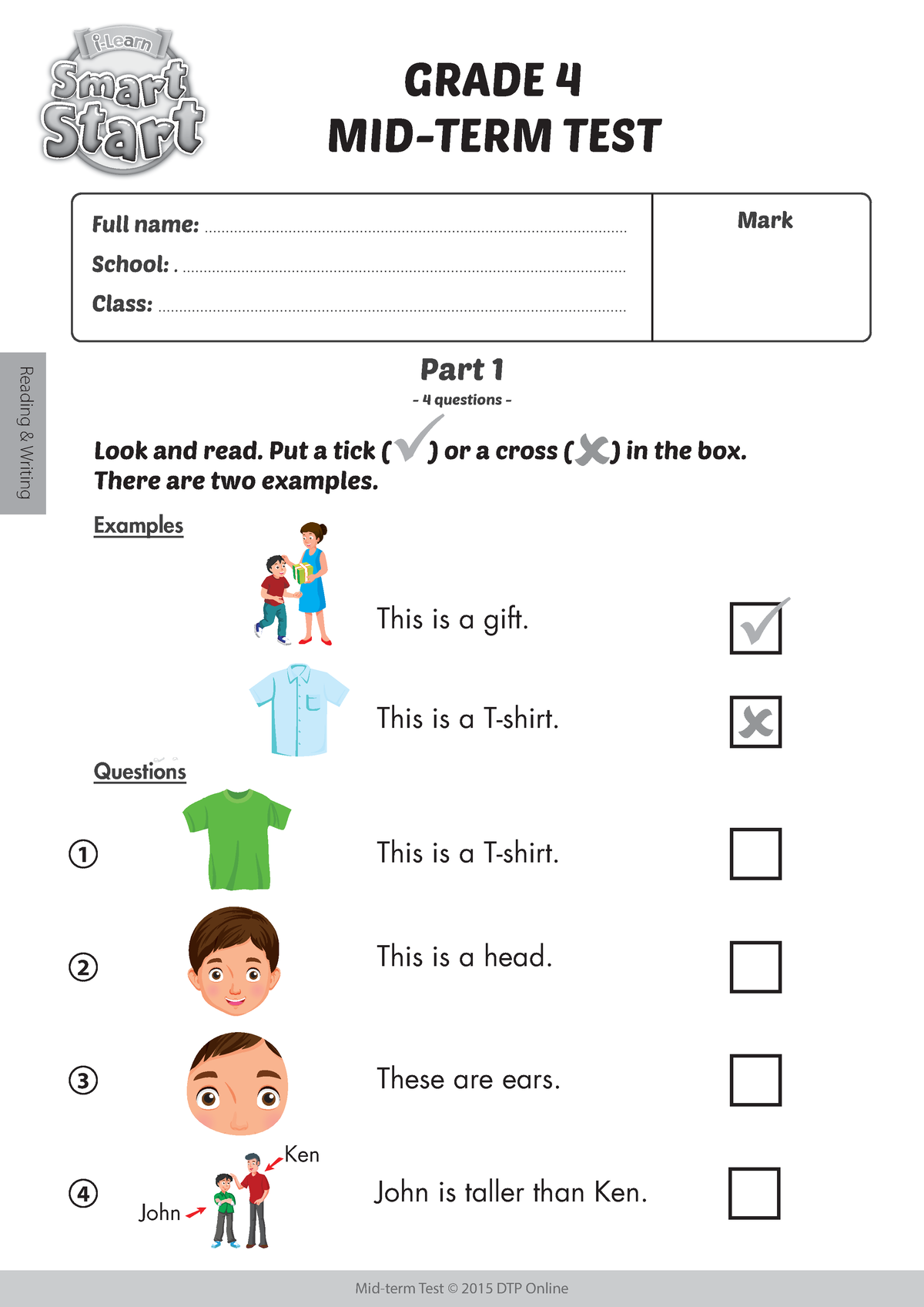 I-Learn Smart Start Grade 4 Midterm - Reading & Writing Test - GRADE 4 ...