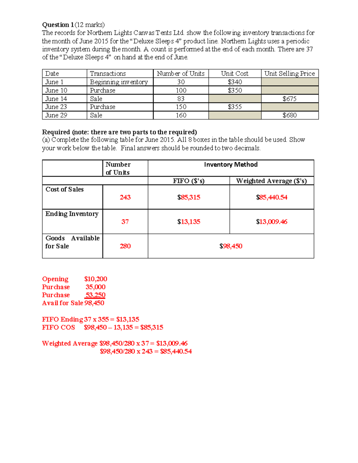 Inventory example 1 solution - Question 1(12 marks) The records for ...