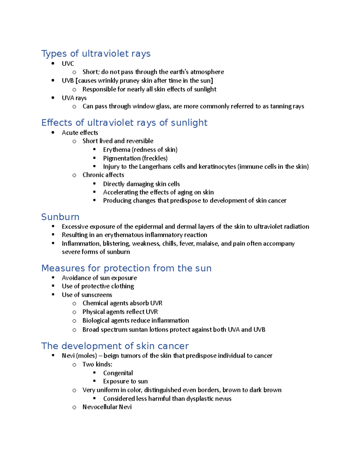 PAtho test 1 notes - Types of ultraviolet rays UVC o Short; do not pass ...