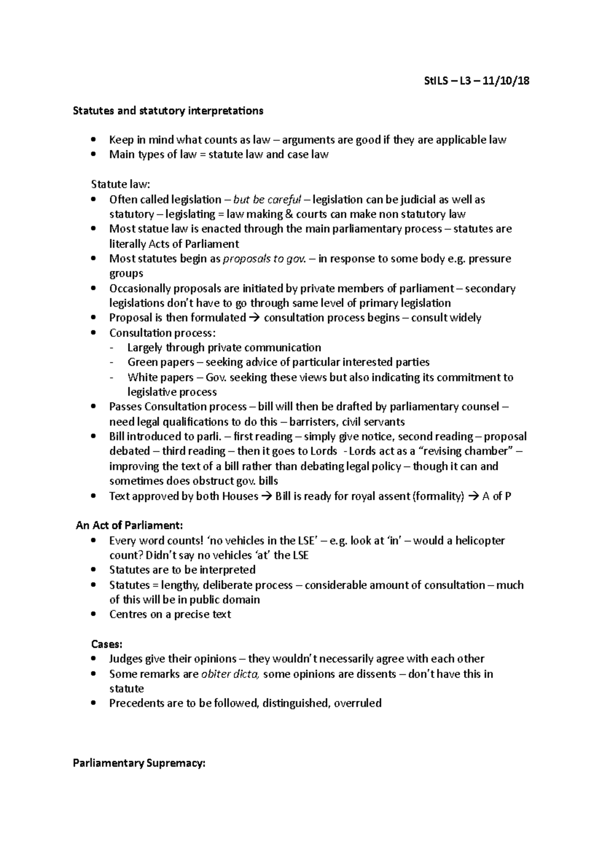 Statutory Interpretation Lecture - StILS – L3 – 11/10/ Statutes and ...