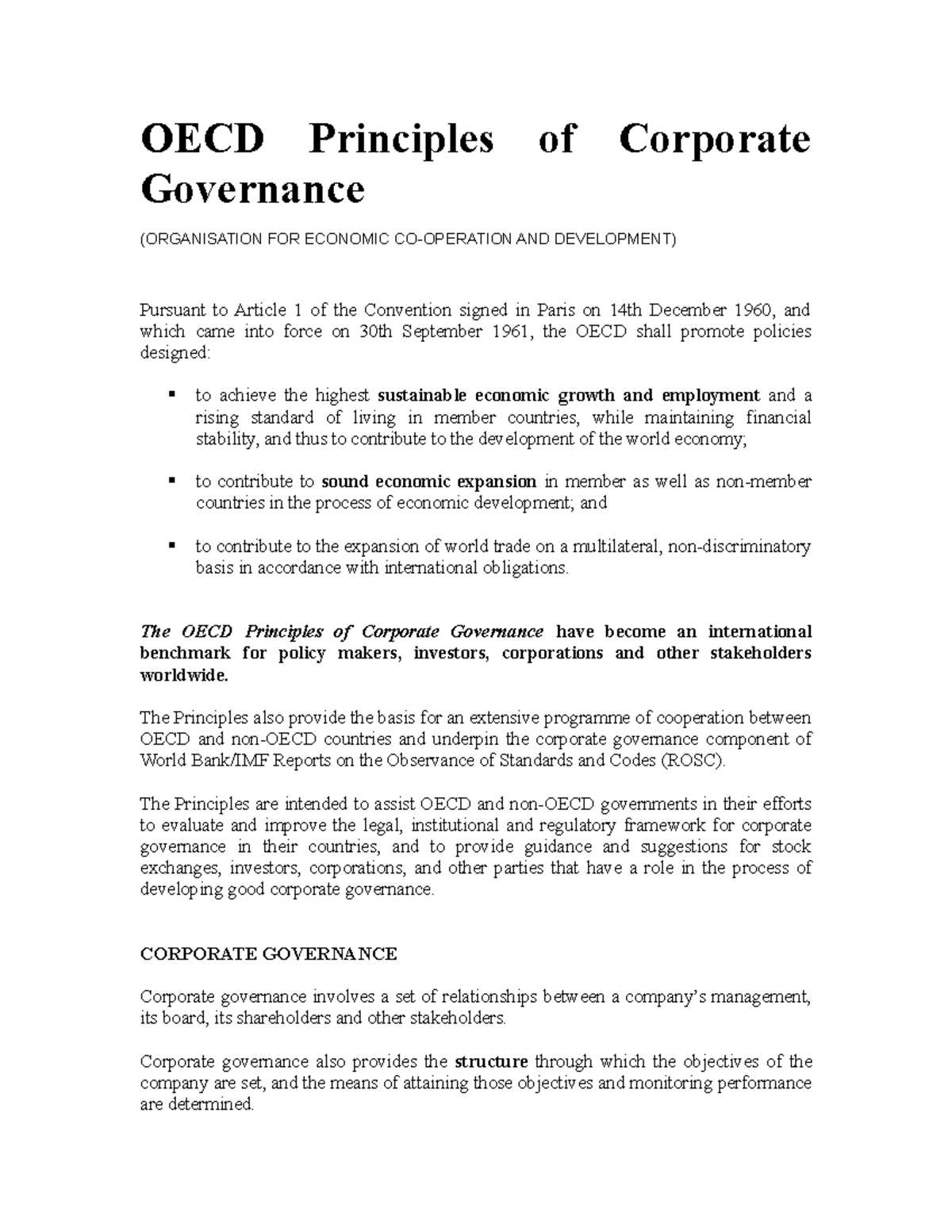 Oecd Principles Of Corporate Governance 1 Oecd Principles Of