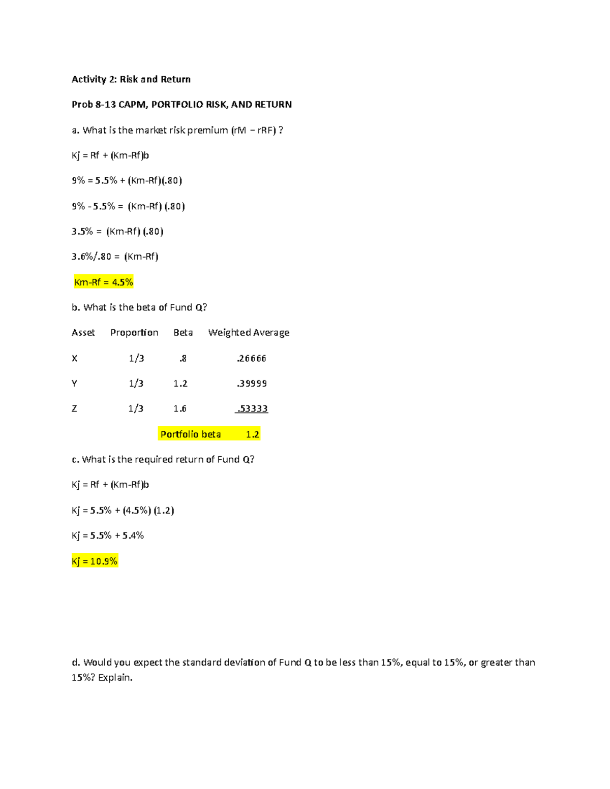 Risk and return - Financial Management 2 - Activity 2: Risk and Return ...