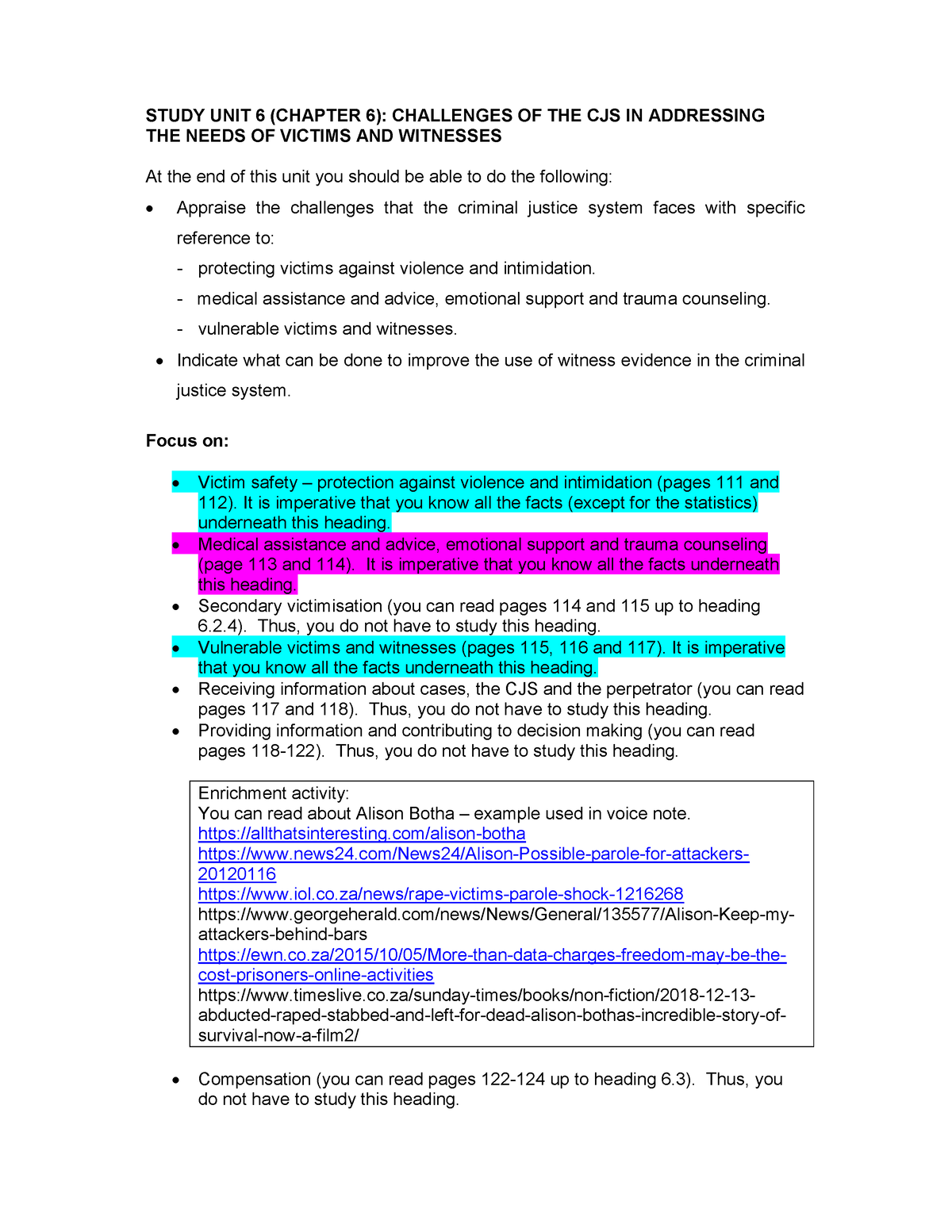 Framework Study Unit 6 - Self Study - STUDY UNIT 6 (CHAPTER 6 ...