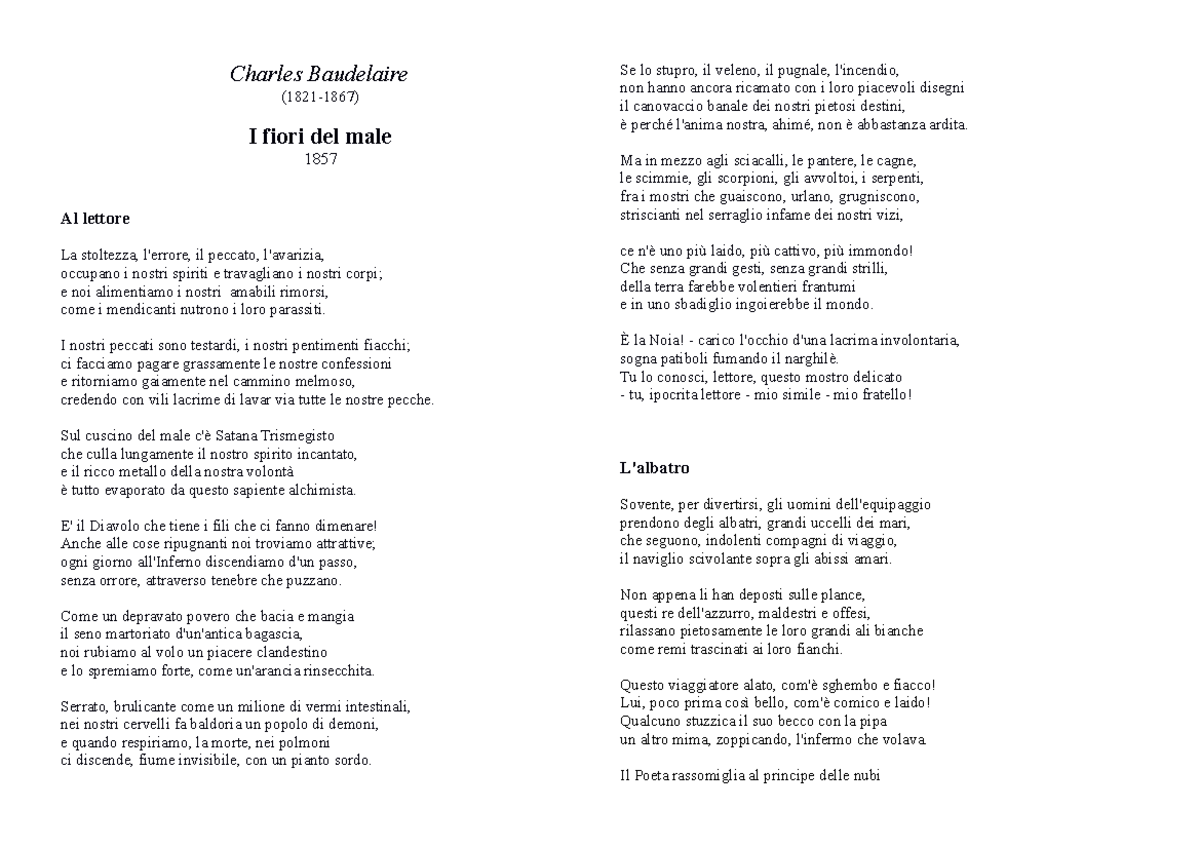 I Fiori Del Male Baudelaire Pdf Baudelaire i fiori del male1 - Charles Baudelaire (1821-1867) I fiori