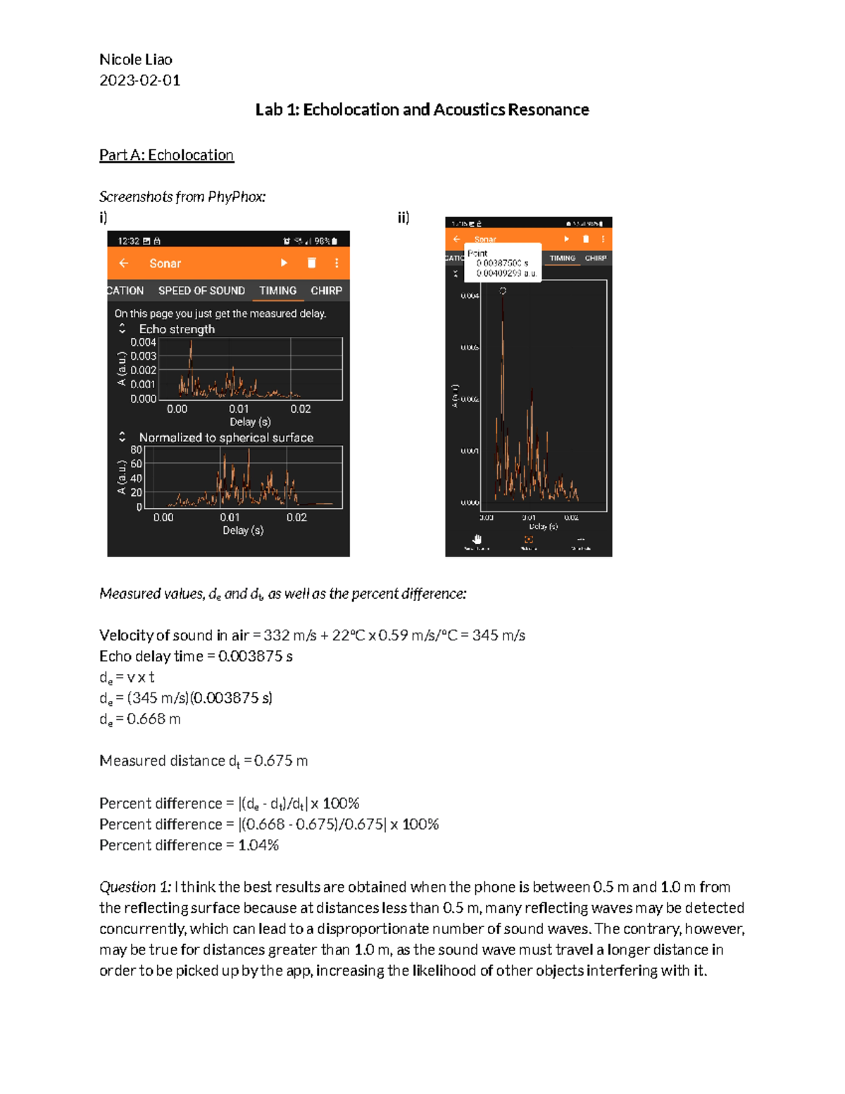 Physics Lab 1 Echolocation and Acoustics Resonance Google Docs