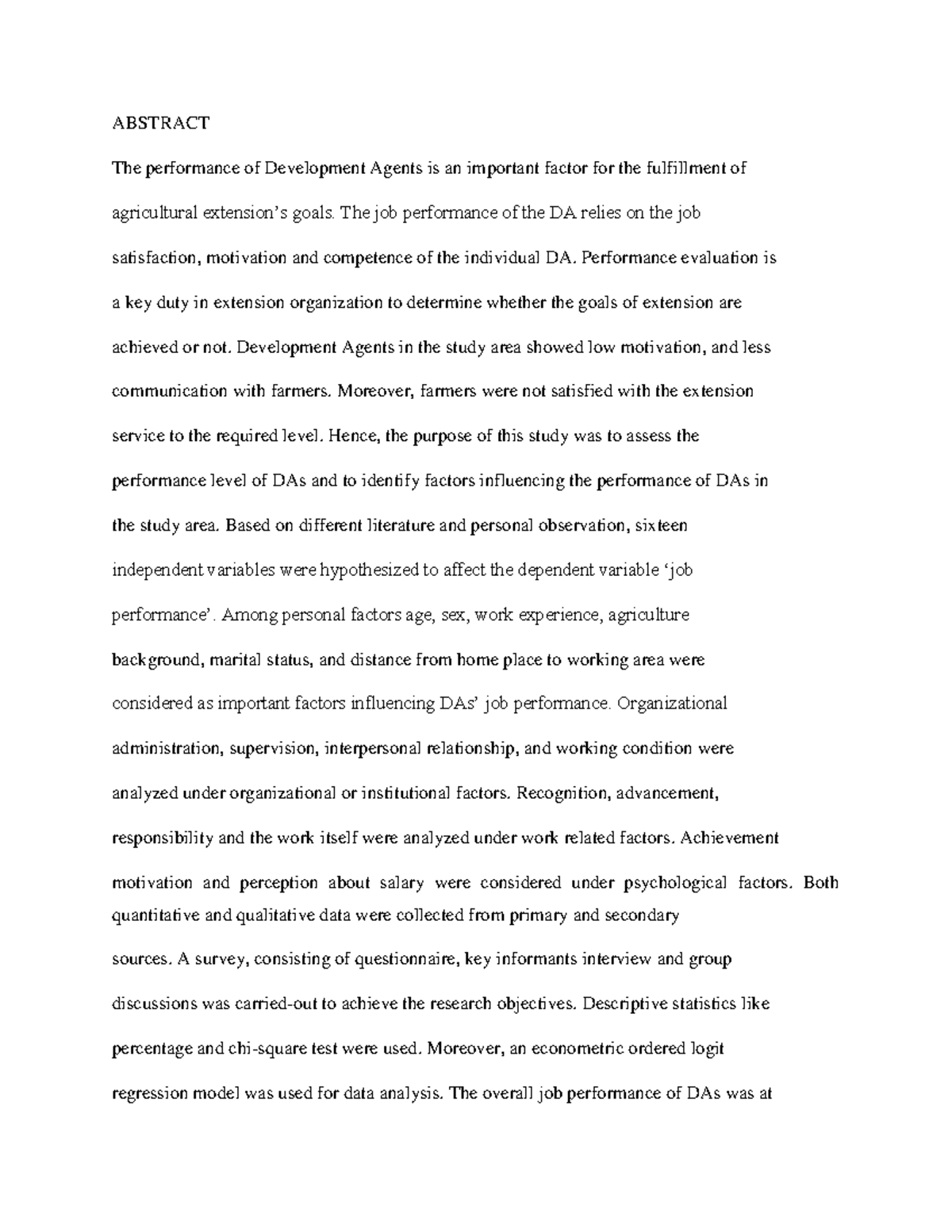 Abstract - nofyfggujghi - ABSTRACT The performance of Development ...