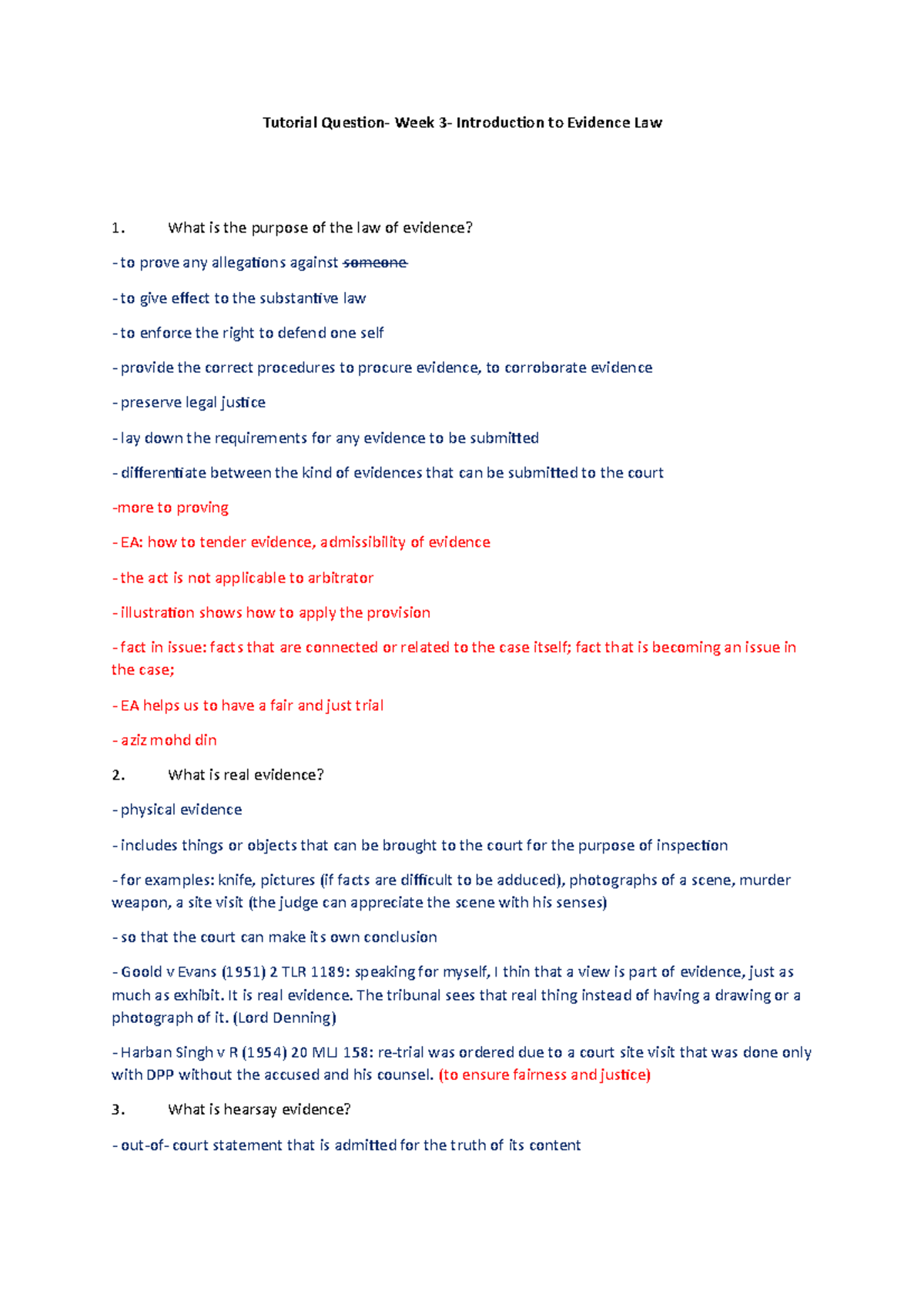 Tutorial Question Week 3 Introduction To Evidence Law It Is Real