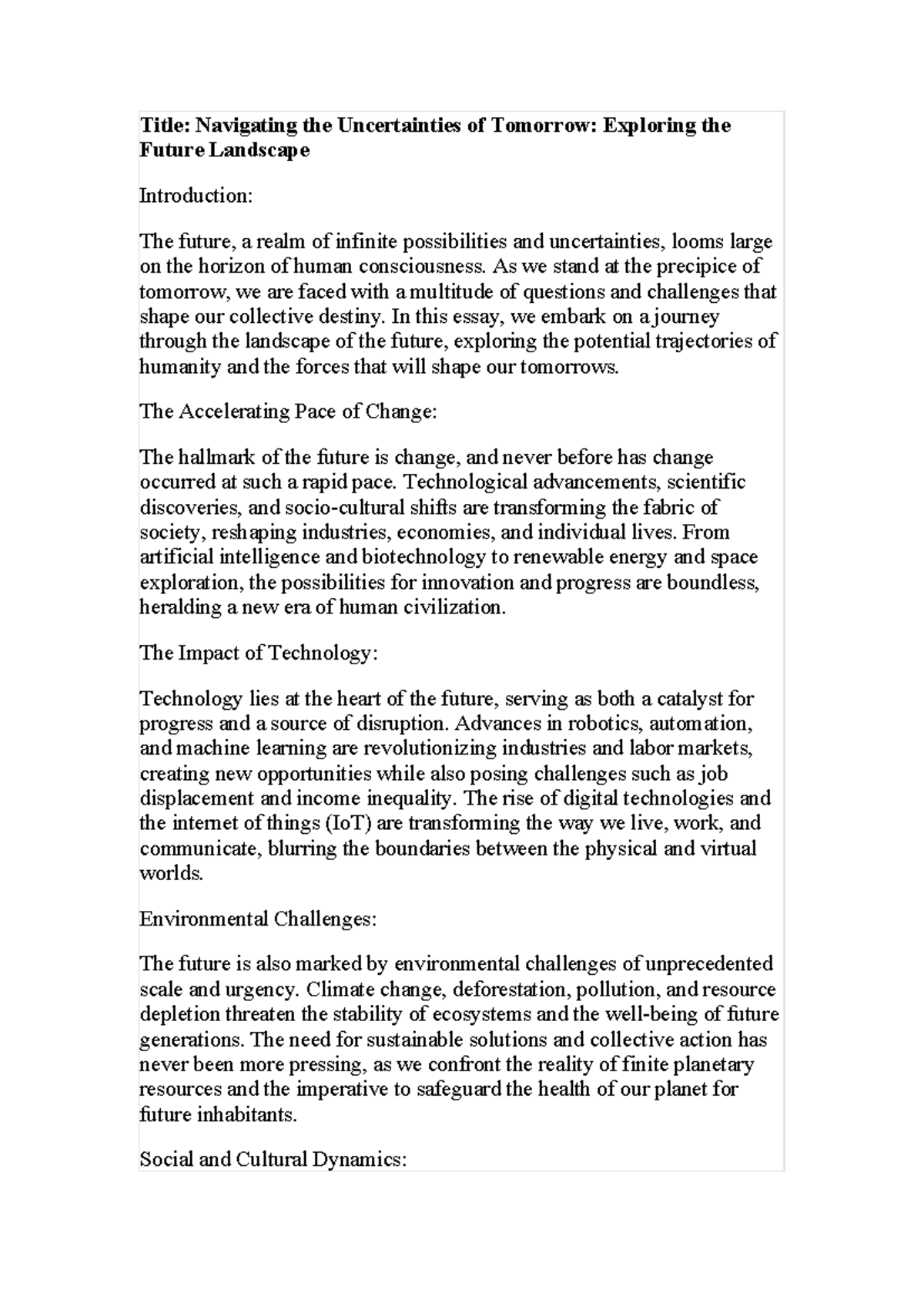 Future - Title: Navigating the Uncertainties of Tomorrow: Exploring the ...