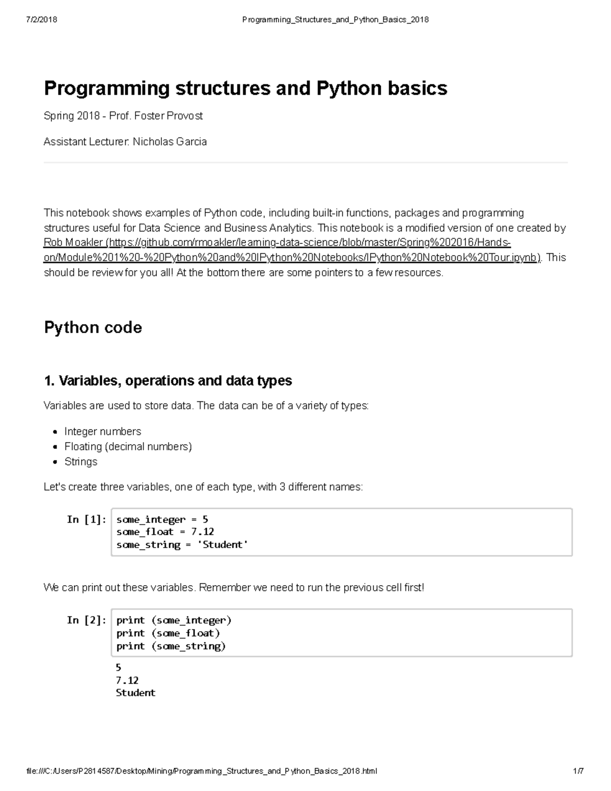Programming Structures and Python Basics 2018 - 7/2/2018 - Studocu