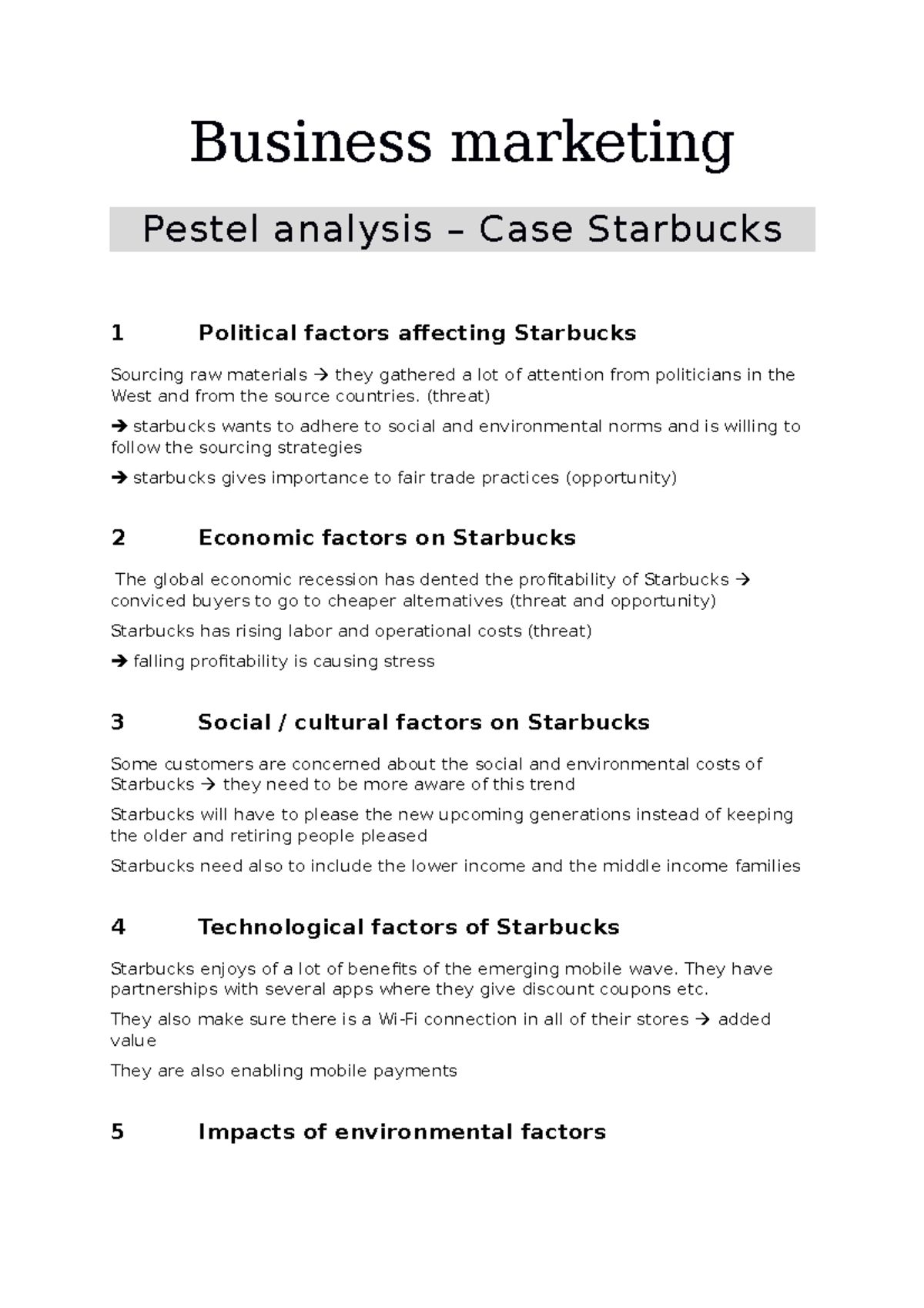 Pestel-analysis Starbucks - Business marketing Pestel analysis – Case ...