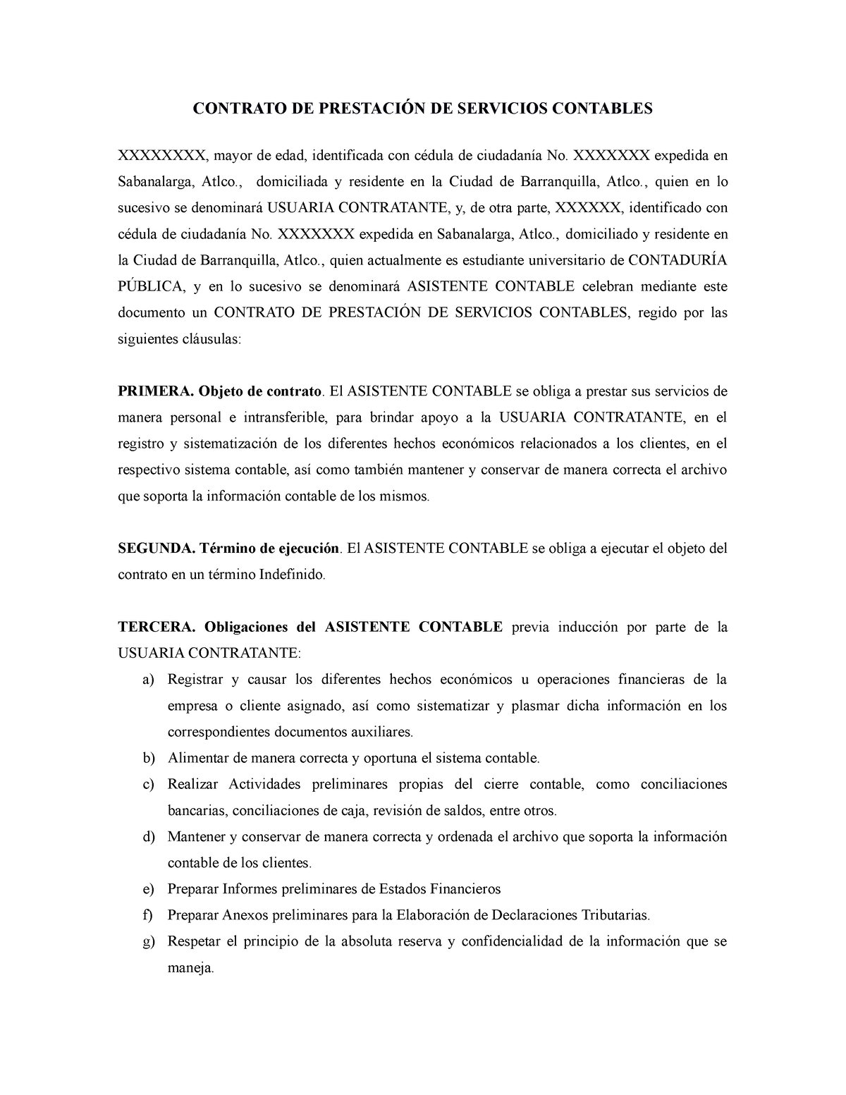 Contrato De Prestación De Servicios Contables Contrato De PrestaciÓn De Servicios Contables 5573