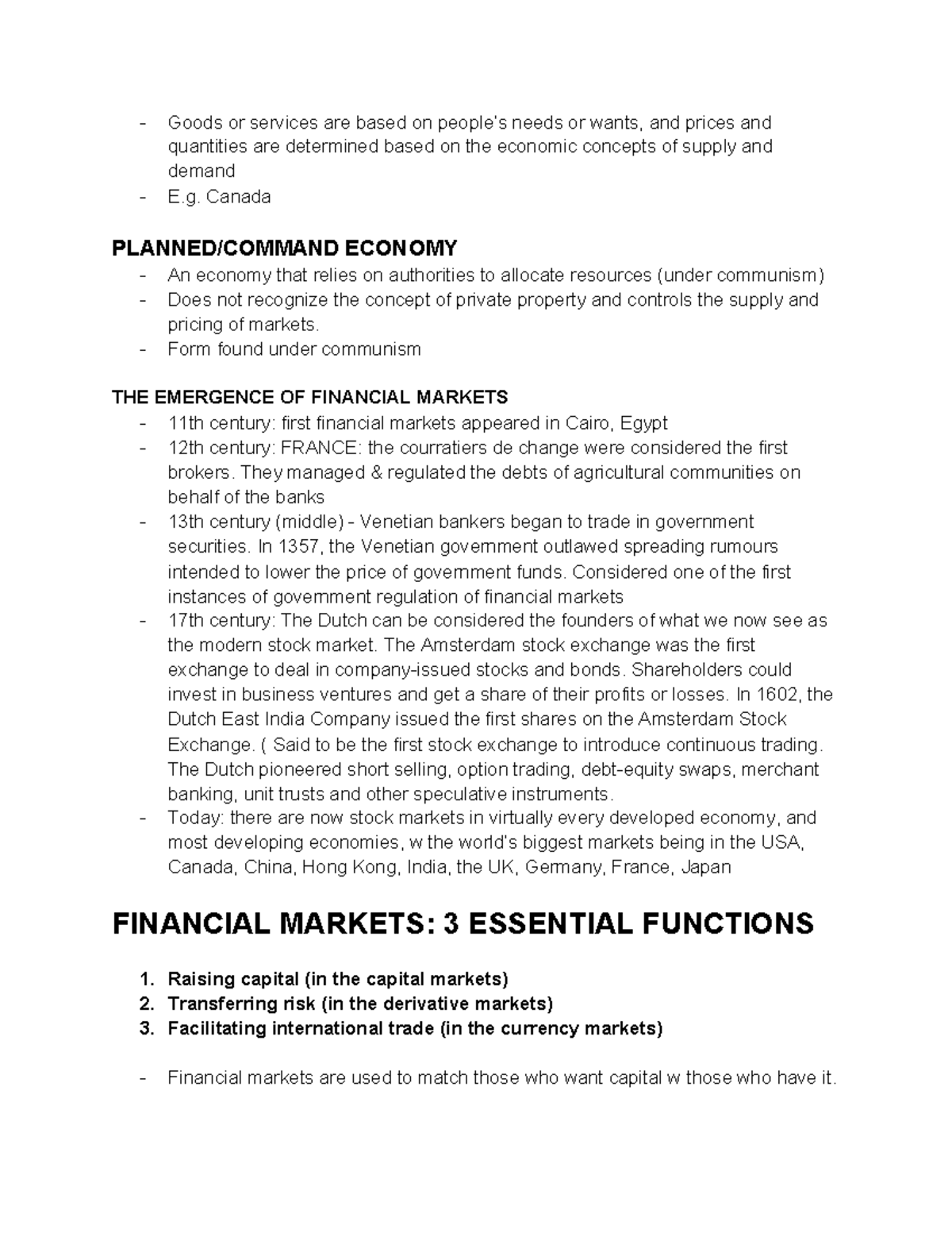 Module 1 Financial Markets CONT'd - Goods or services are based on ...