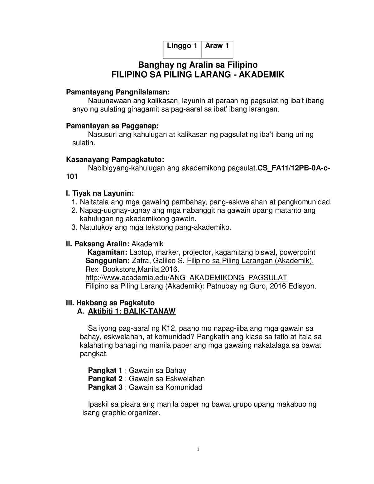 DLP F IL 1-3 Rev - For Learning - Banghay Ng Aralin Sa Filipino ...