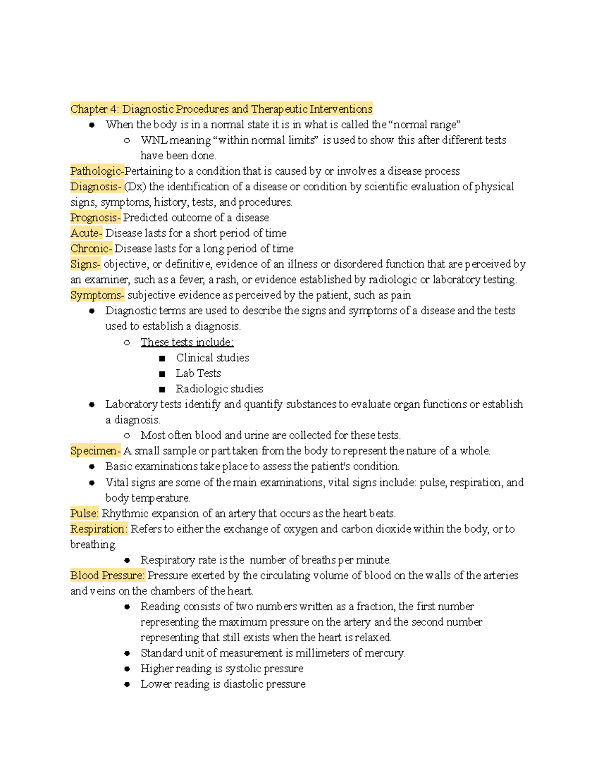 Medical Terminology Chapter 4 Notes Chapter 4 Diagnostic Procedures