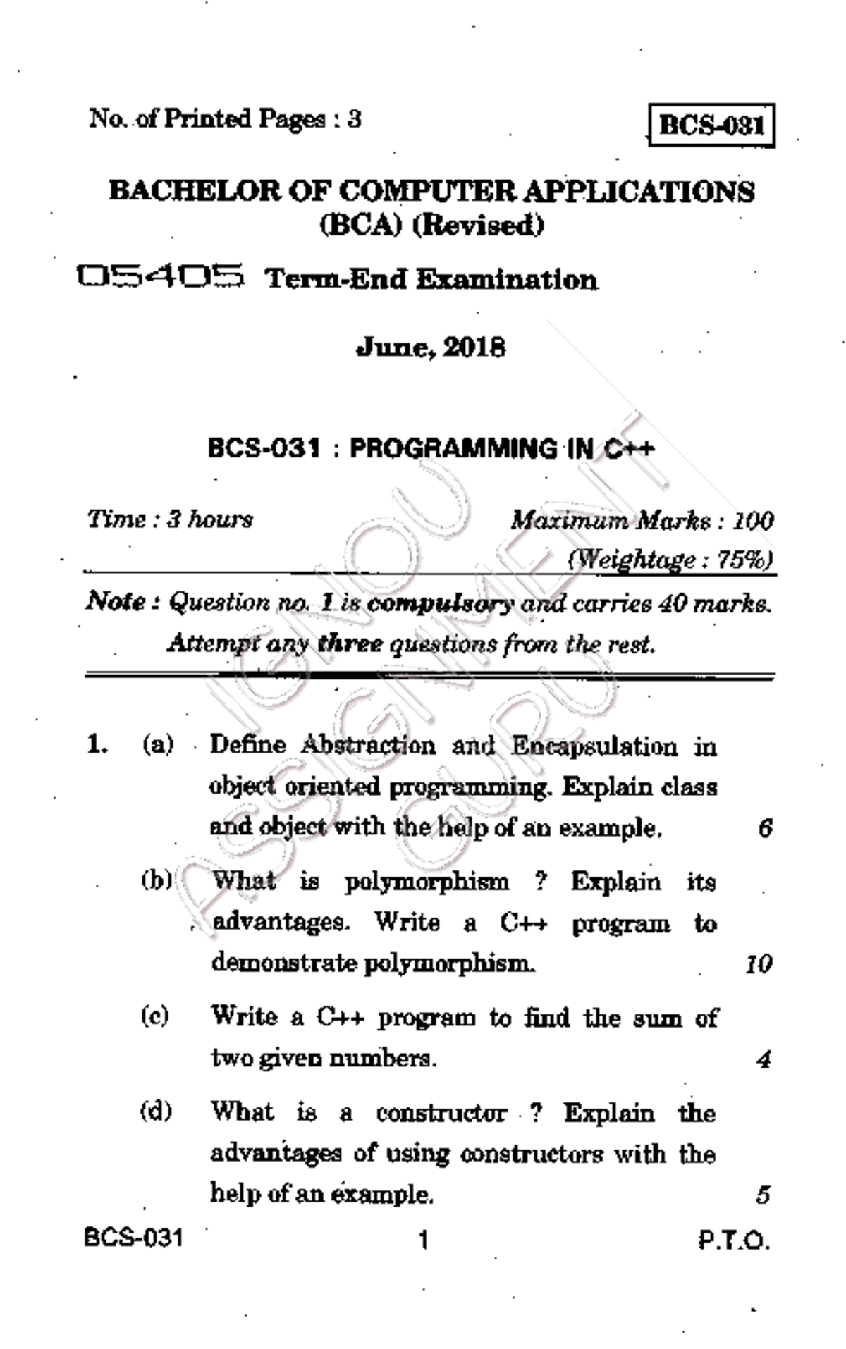 - BCS-031 compressed - PYQs - No. of Printed Pages : 3 BCS- 031 I ...