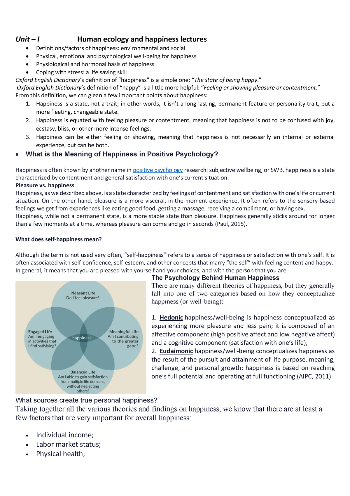 VAC AOBH - Unit – I Human ecology and happiness lectures ...