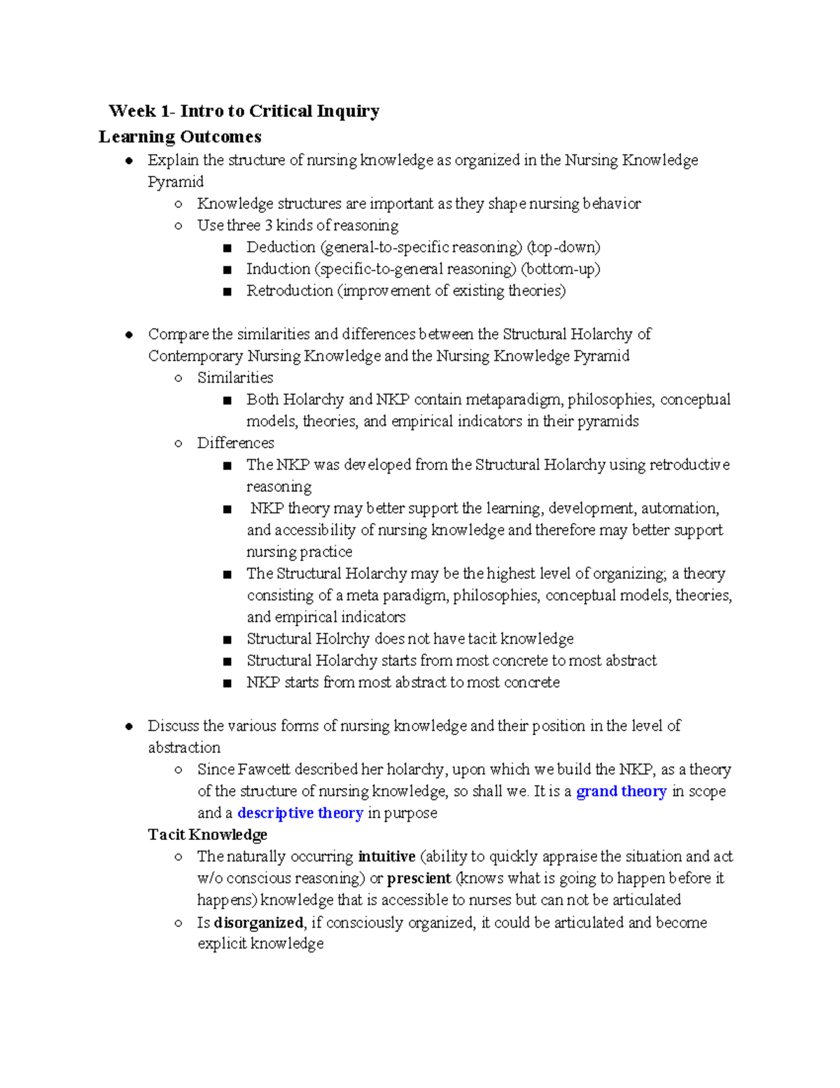 WEEK 1 Notes - Week 1- Intro to Critical Inquiry Learning Outcomes ...