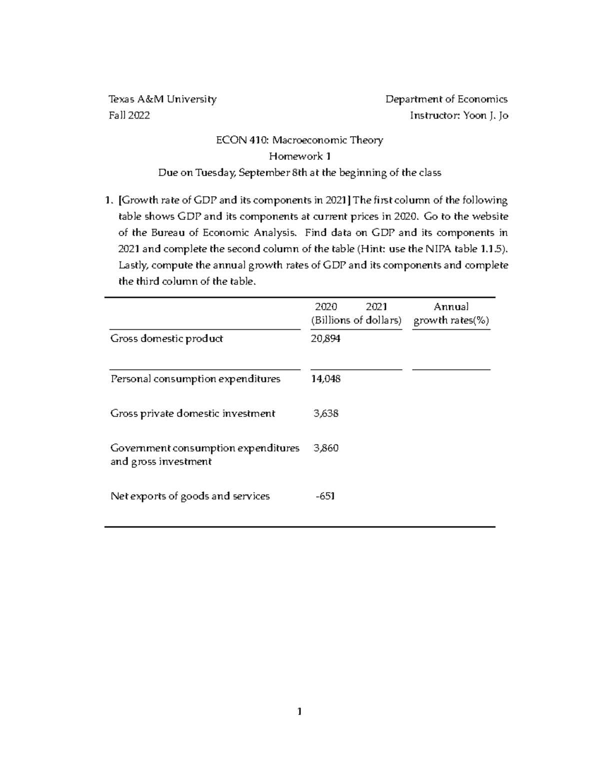 Hwk1 Homework from macroeconomic theory class from chapters 13