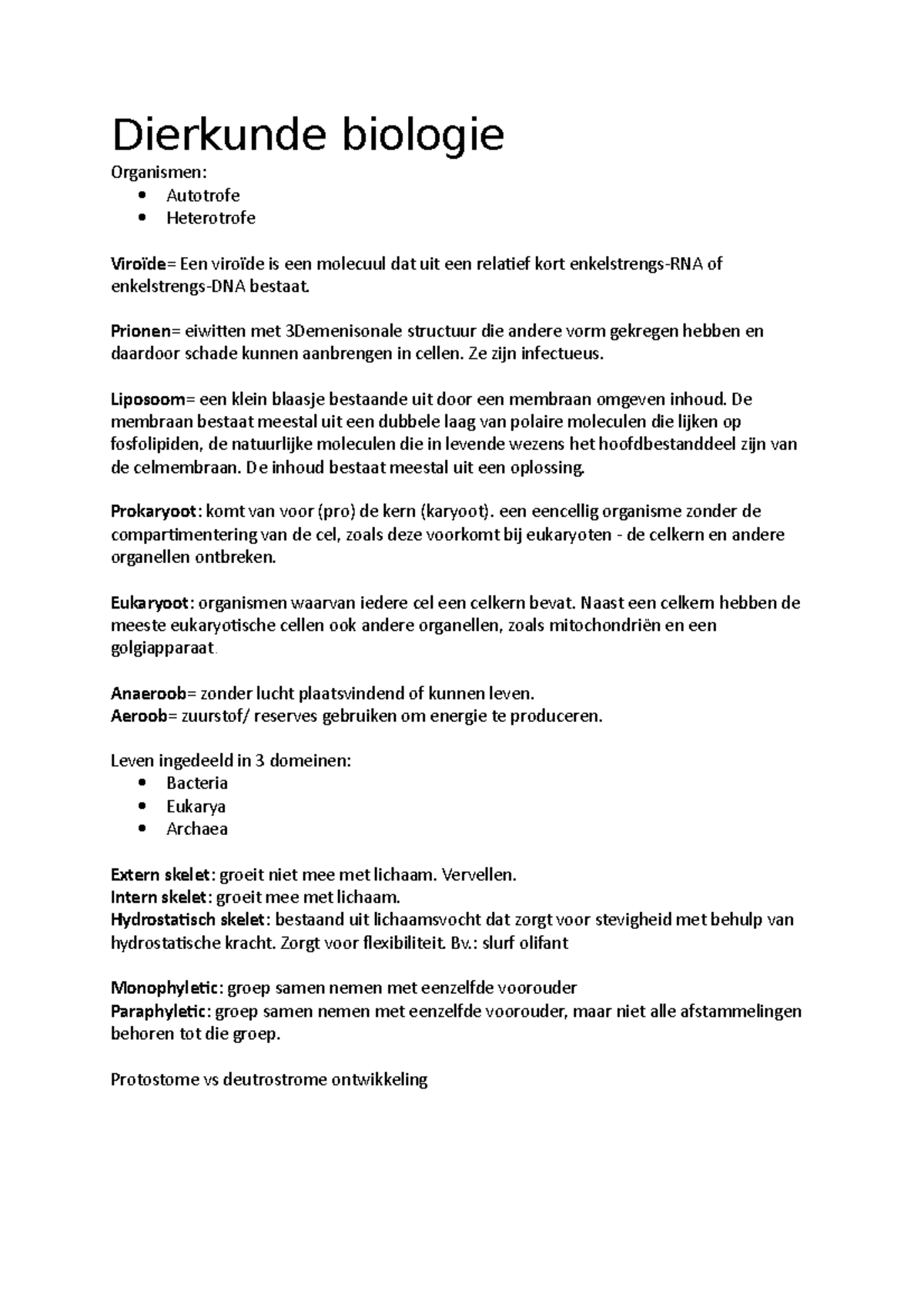 Dierkunde Biologie Korte Samenvatting Beknopt - Dierkunde Biologie ...