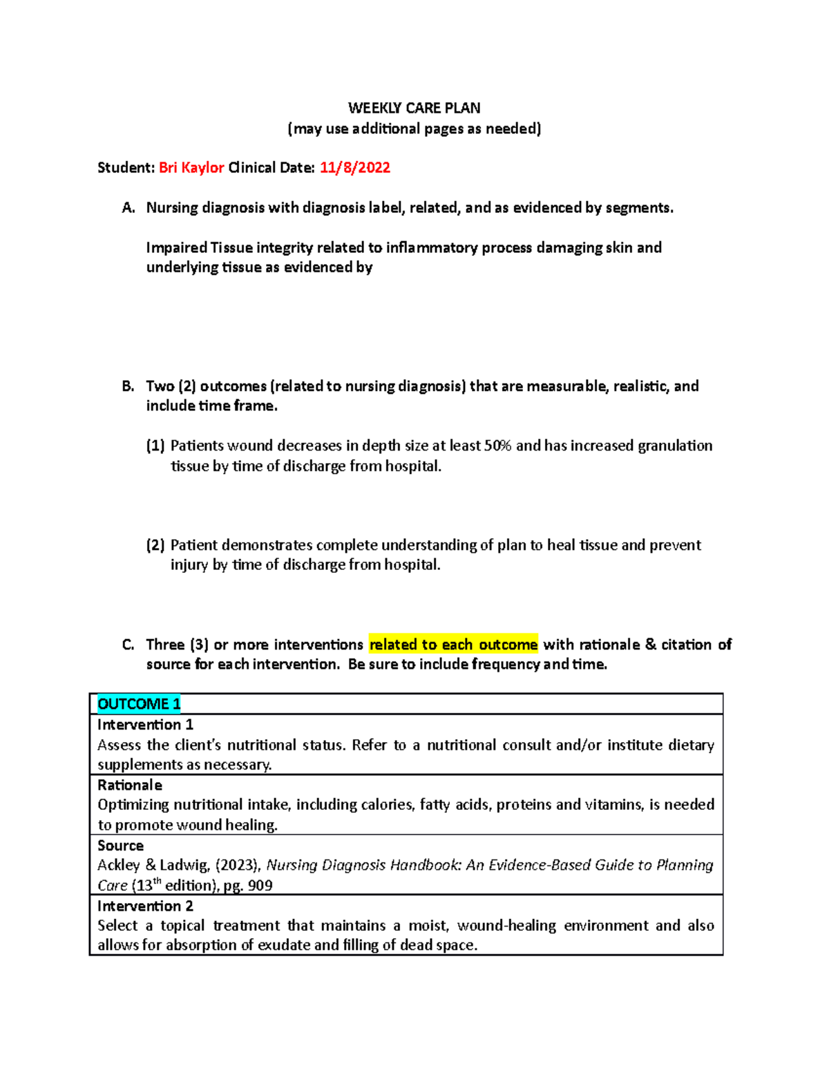 Weekly+CARE+PLAN+week+2 - WEEKLY CARE PLAN (may use additional pages as ...
