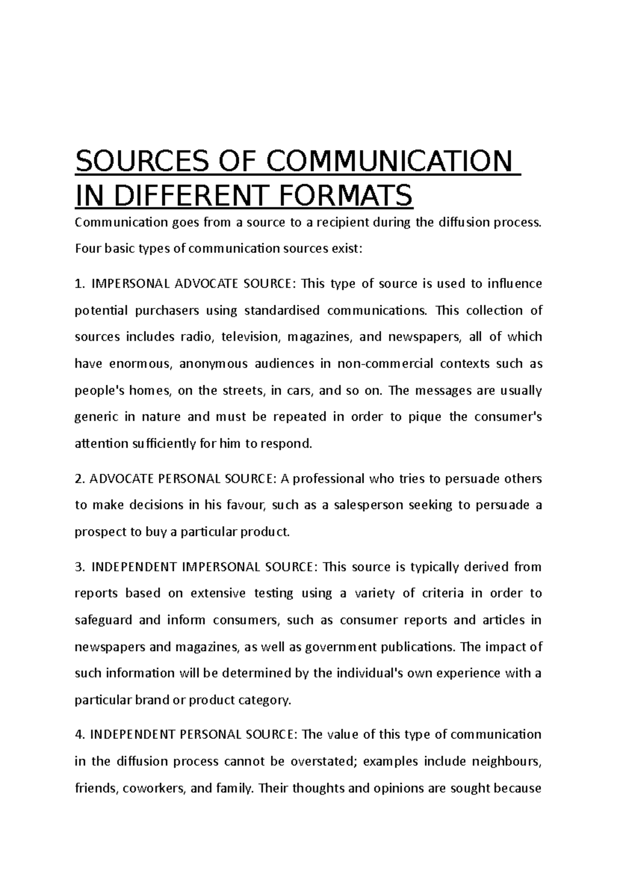 Sources OF Communication IN Different Formats - SOURCES OF ...