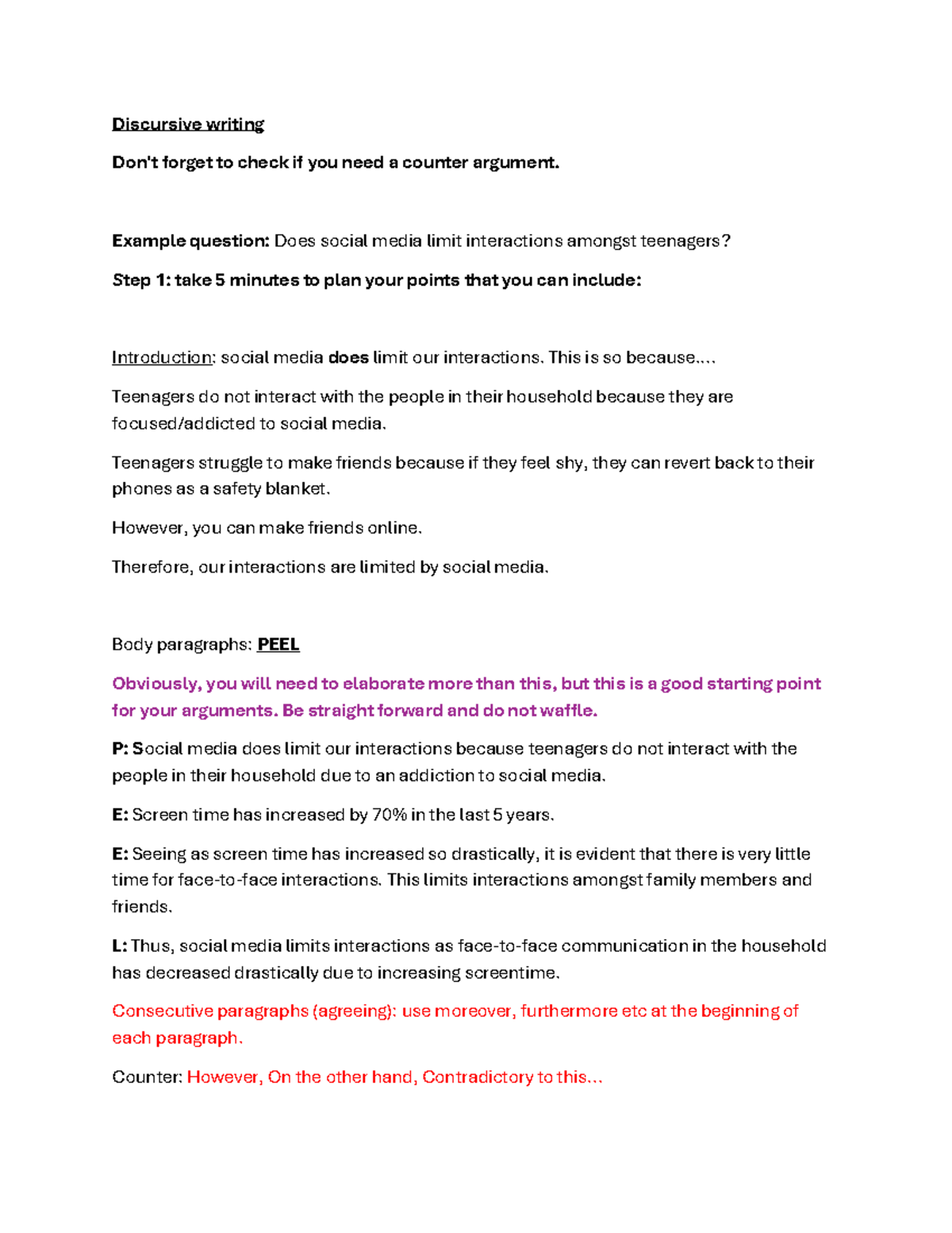 Personal English Skills notes - Discursive writing Don't forget to ...