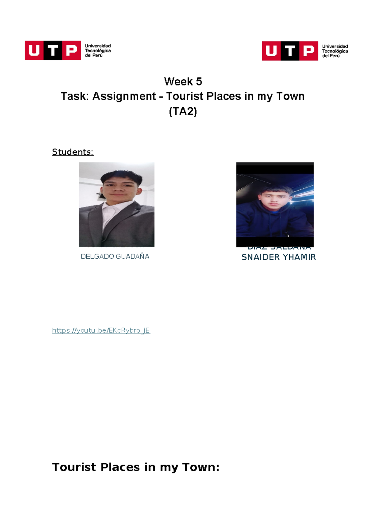 week 5 task assignment tourist places in my town